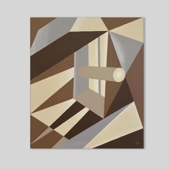 Buntes modernes abstraktes Originalgemälde Meta-Futurismus. sand, braun, creme.