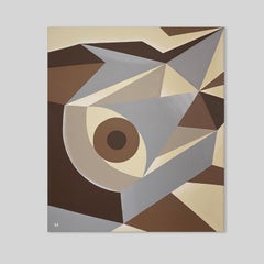 Buntes modernes abstraktes Originalgemälde Meta-Futurismus. Sand, Braun, Creme.