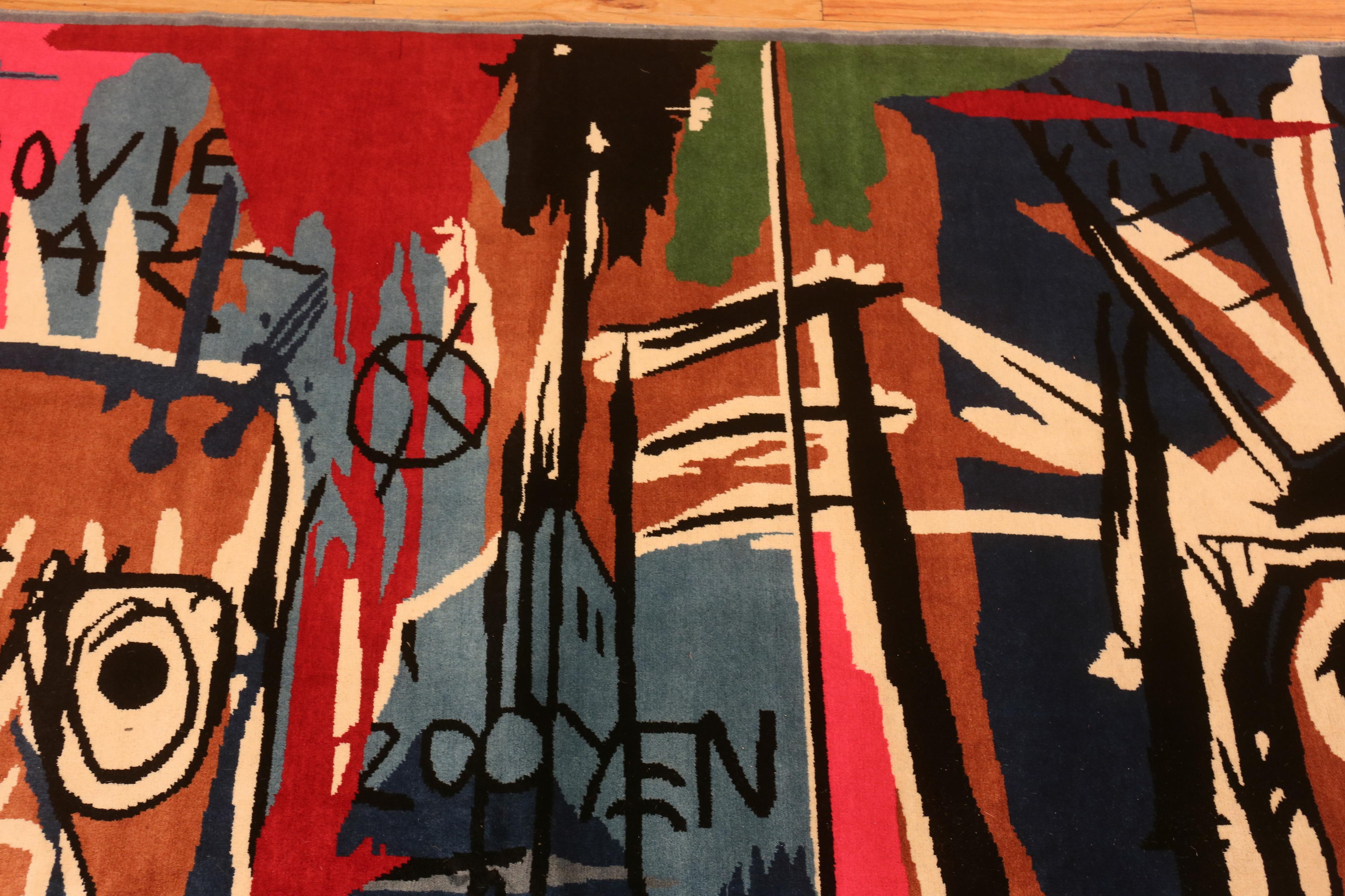 Afghan Colorful Modern Basquiat Inspired Art Area Rug. 6 ft 6 in x 9 ft 9 in