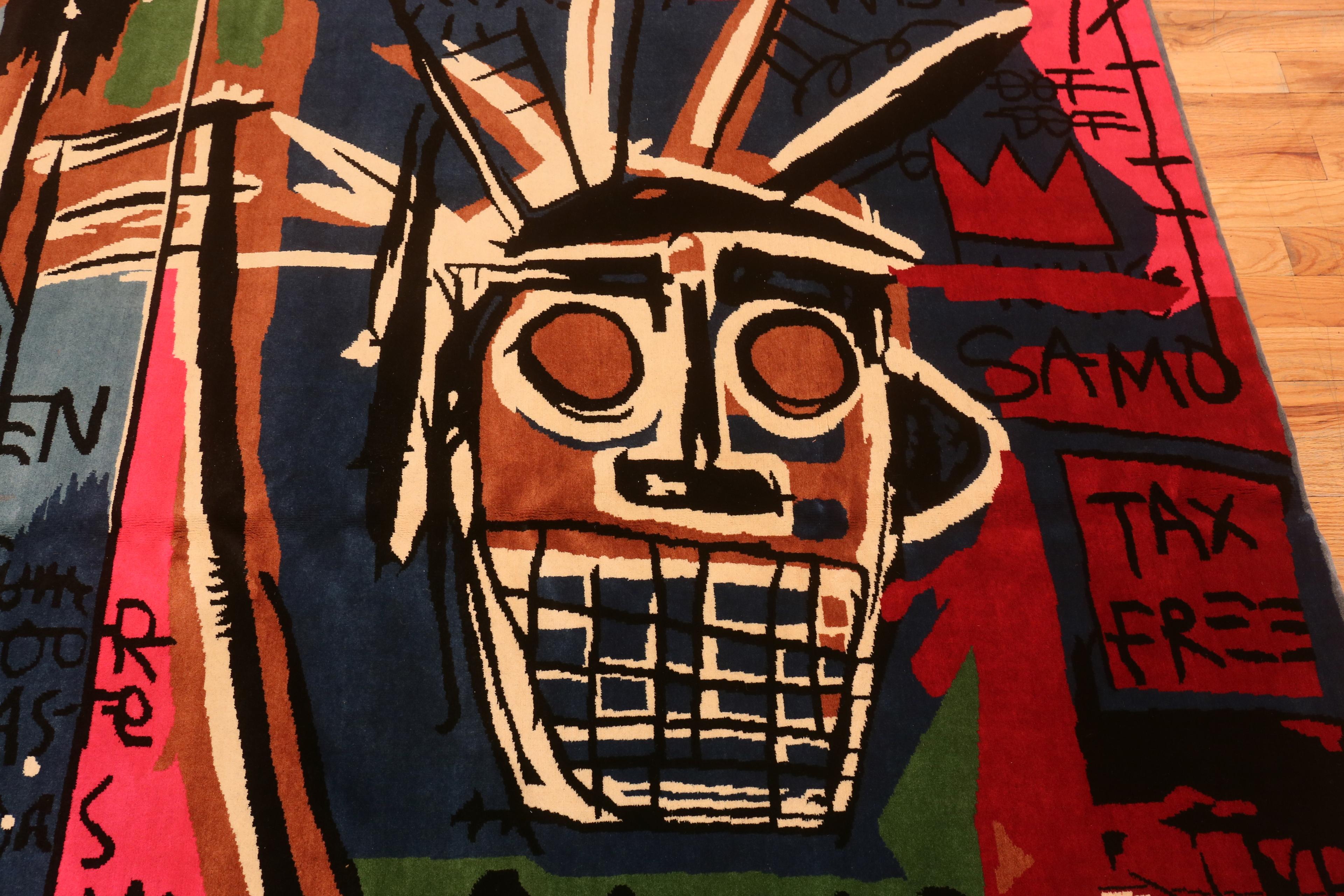 Hand-Knotted Colorful Modern Basquiat Inspired Art Area Rug. 6 ft 6 in x 9 ft 9 in
