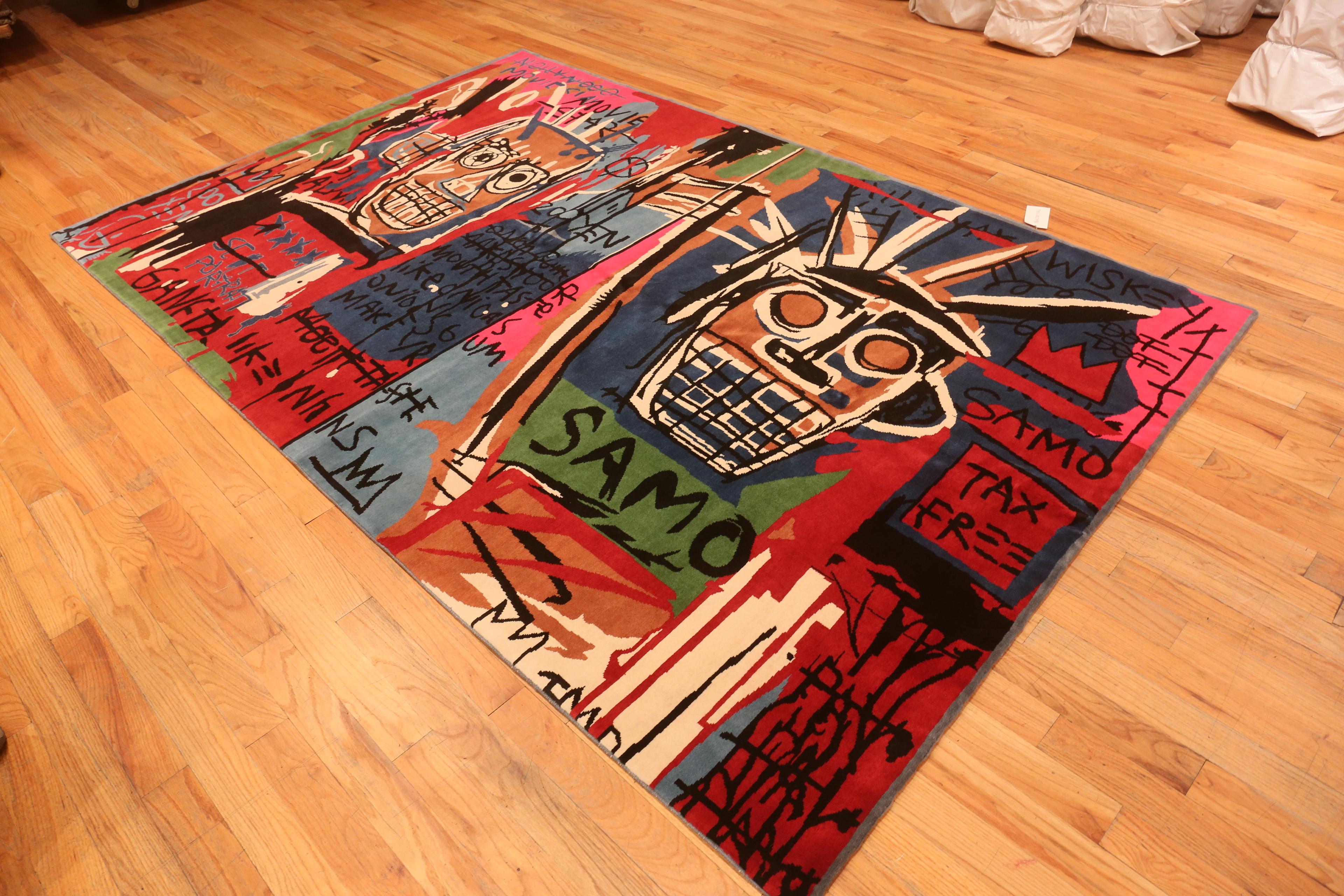 Contemporary Colorful Modern Basquiat Inspired Art Area Rug. 6 ft 6 in x 9 ft 9 in