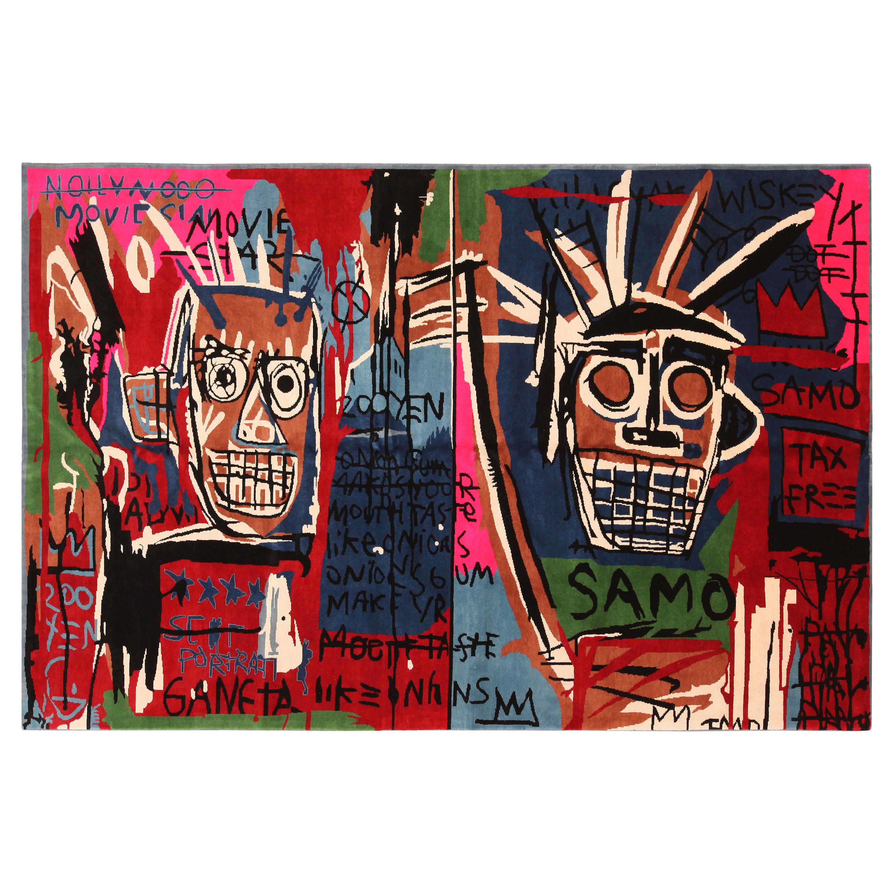 Colorful Modern Basquiat Inspired Art Area Rug. 6 ft 6 in x 9 ft 9 in