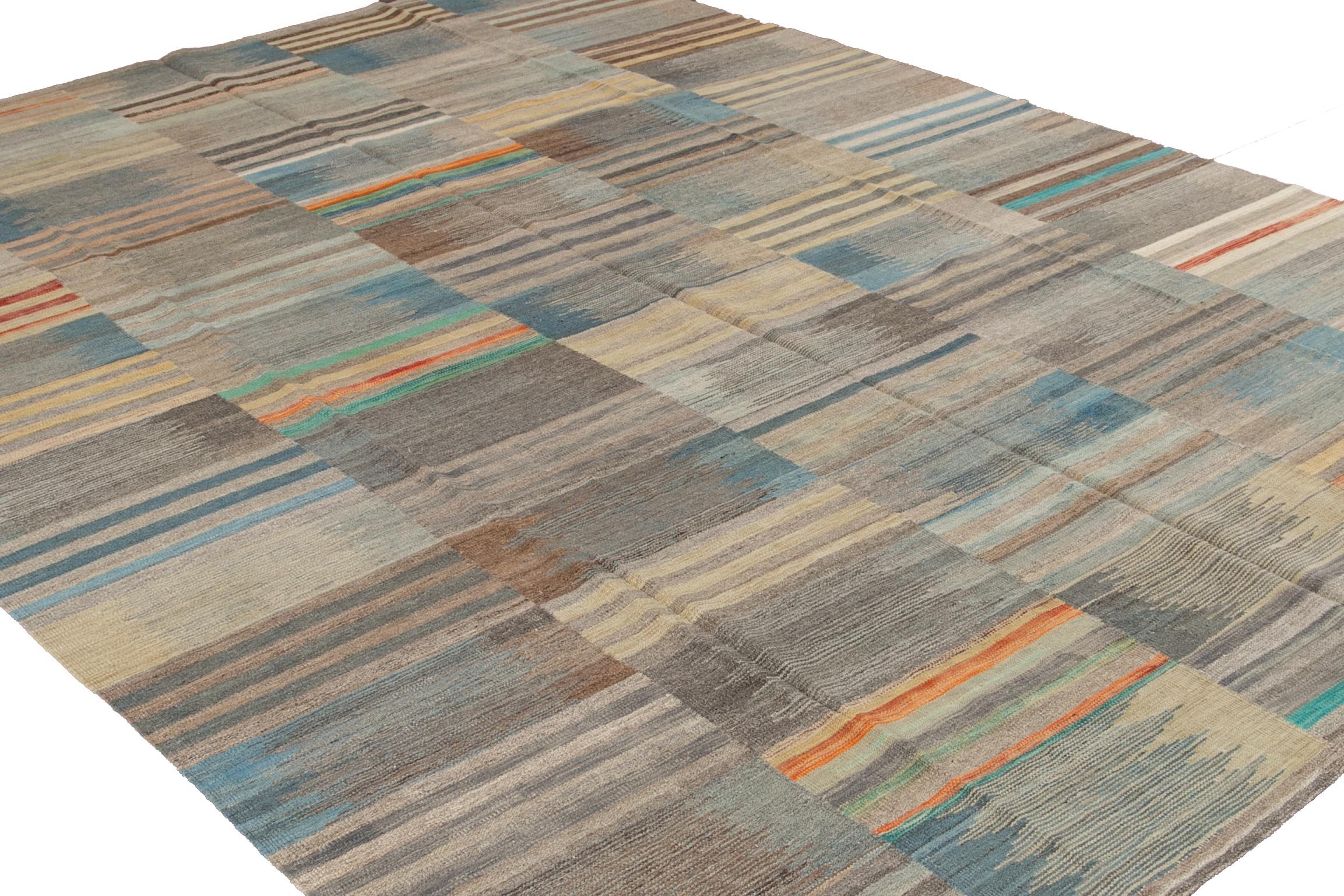 Contemporary Colorful Modern Flat-Weave Kilim Room Size Wool Rug For Sale