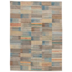 Tapis Kilim moderne et coloré à tissage plat en laine, taille de pièce