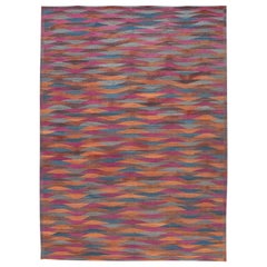 Tapis Kilim moderne et coloré à tissage plat en laine, taille de pièce