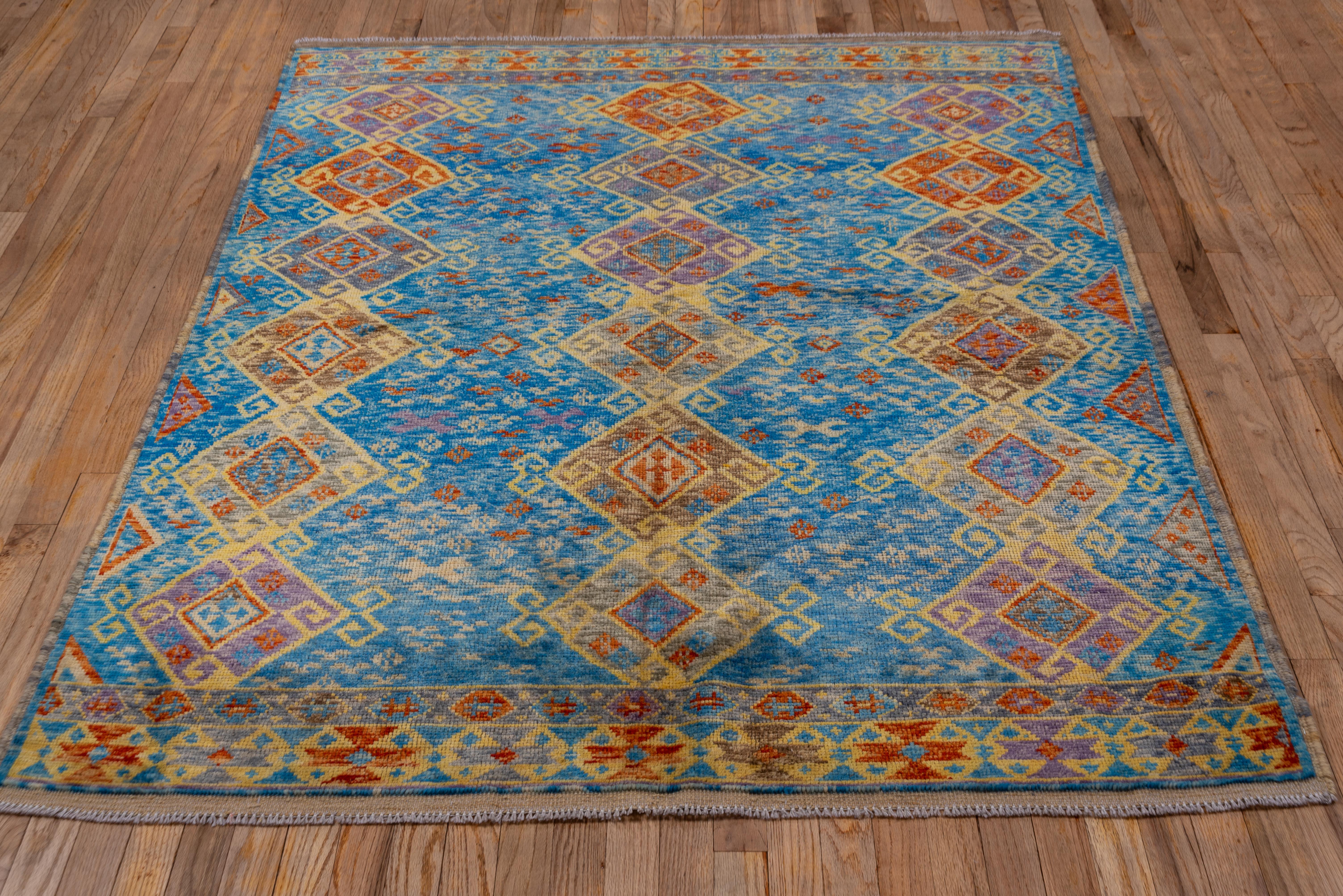 Afghan Colorful Modern Gabbeh Rug, Blue Field For Sale