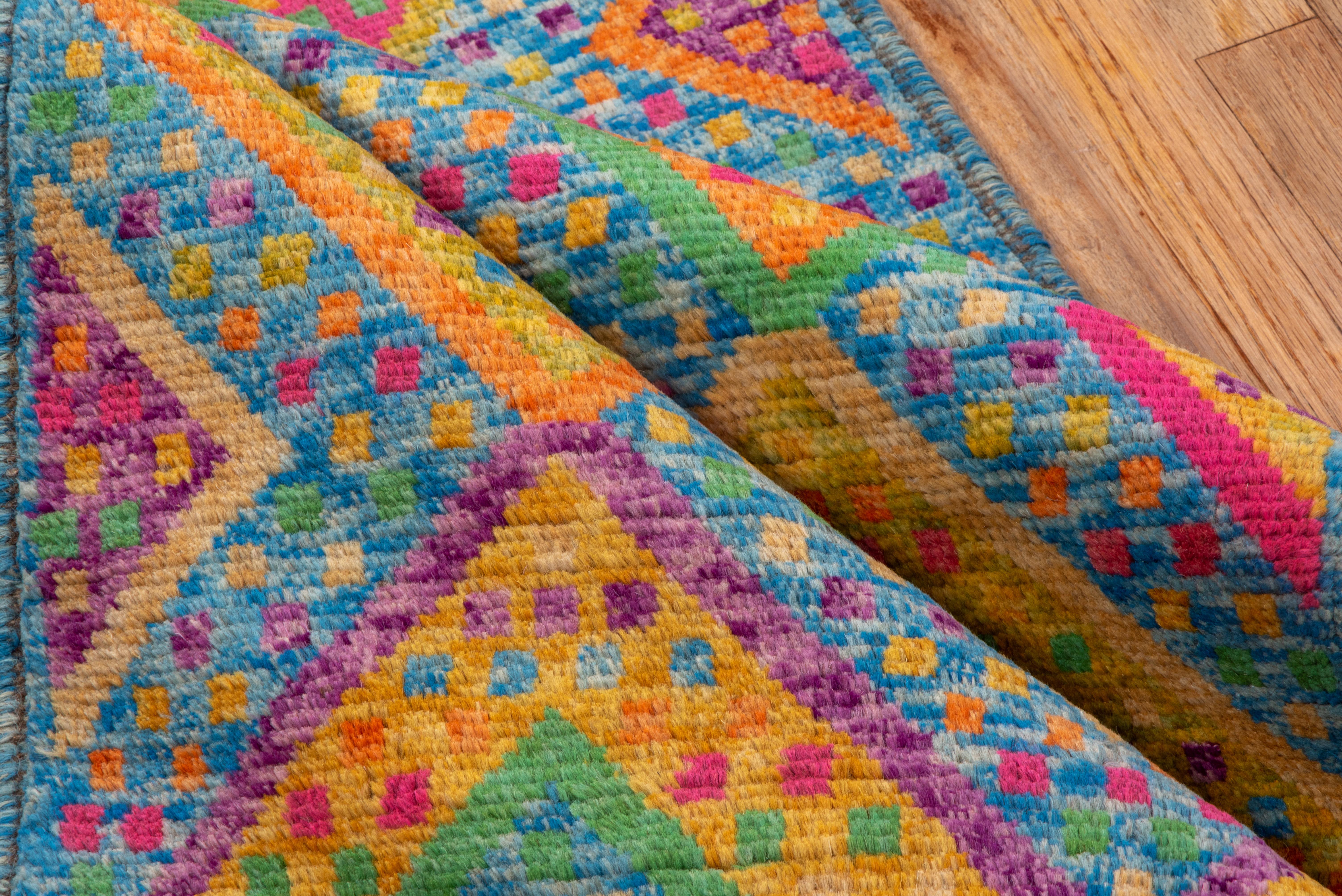 Hand-Knotted Colorful Modern Gabbeh Runner, Multicolored, Bohemian Style, Rainbow