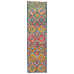 Colorful Modern Gabbeh Runner, Multicolored, Bohemian Style, Rainbow