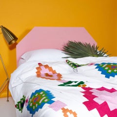 Colorful Modern Geometric Embroidered Coverlet
