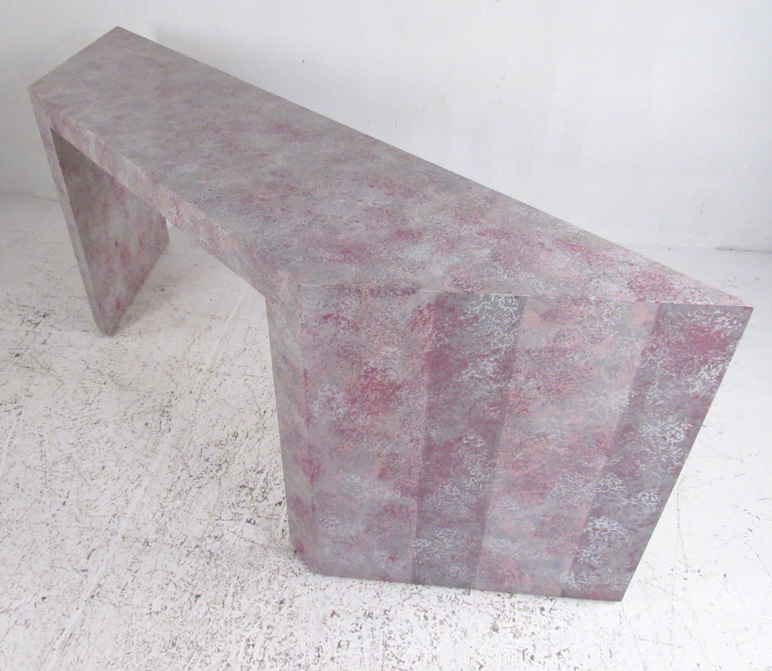 20th Century Colorful Modern Grasscloth Console Table For Sale
