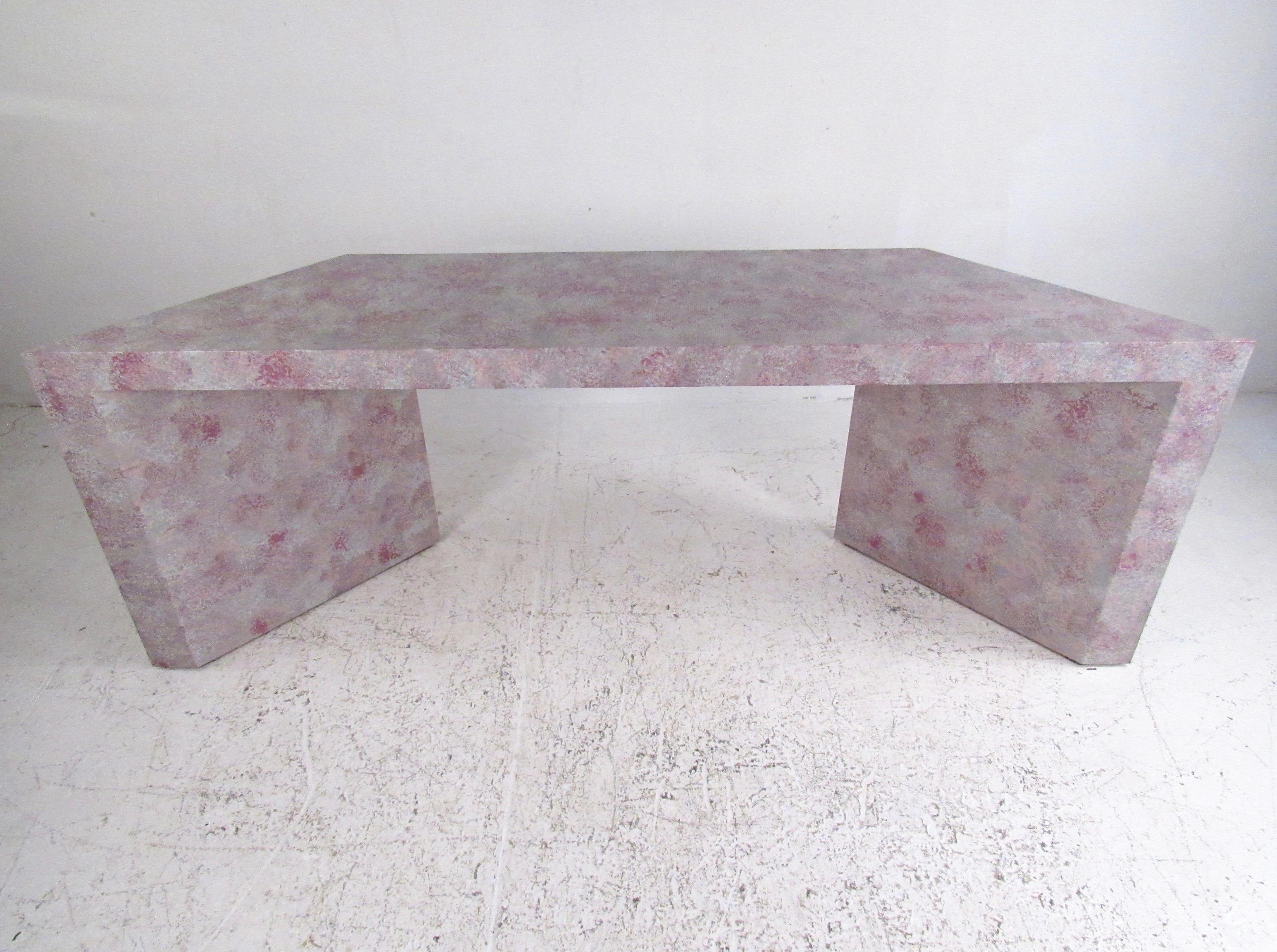 Colorful Modern Grasscloth Console Table For Sale 1