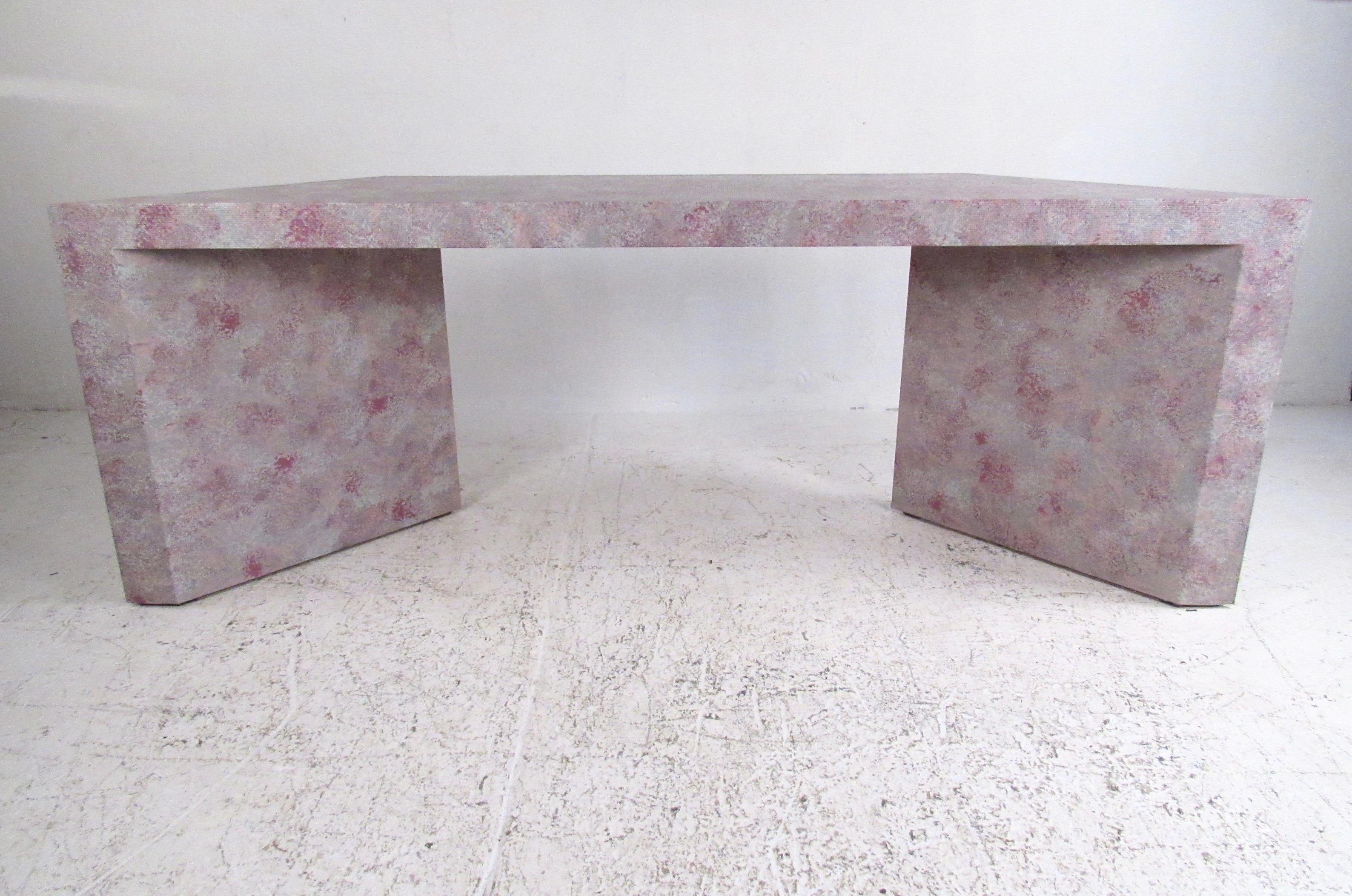 Colorful Modern Grasscloth Console Table For Sale 2