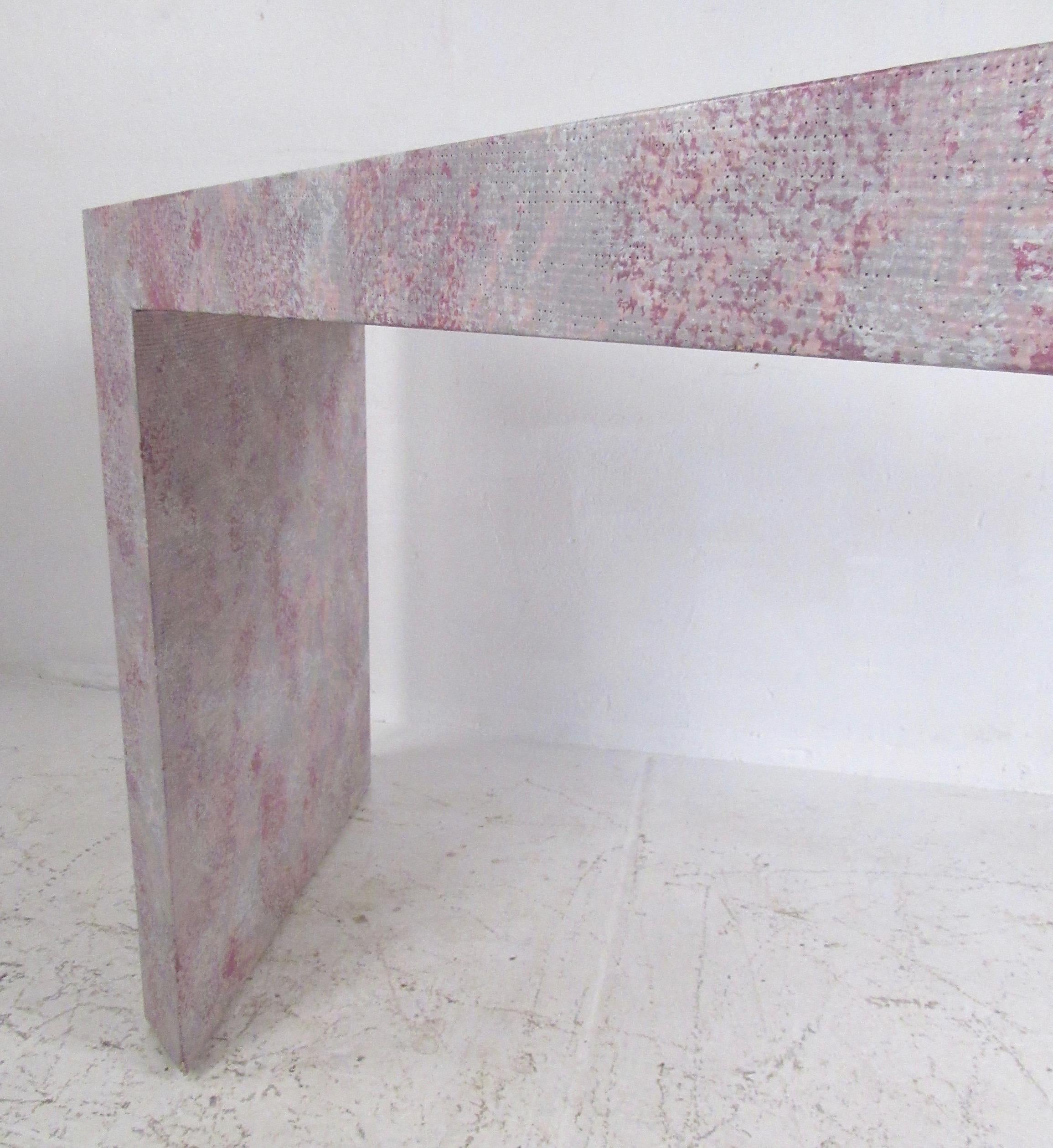 Colorful Modern Grasscloth Console Table For Sale 3