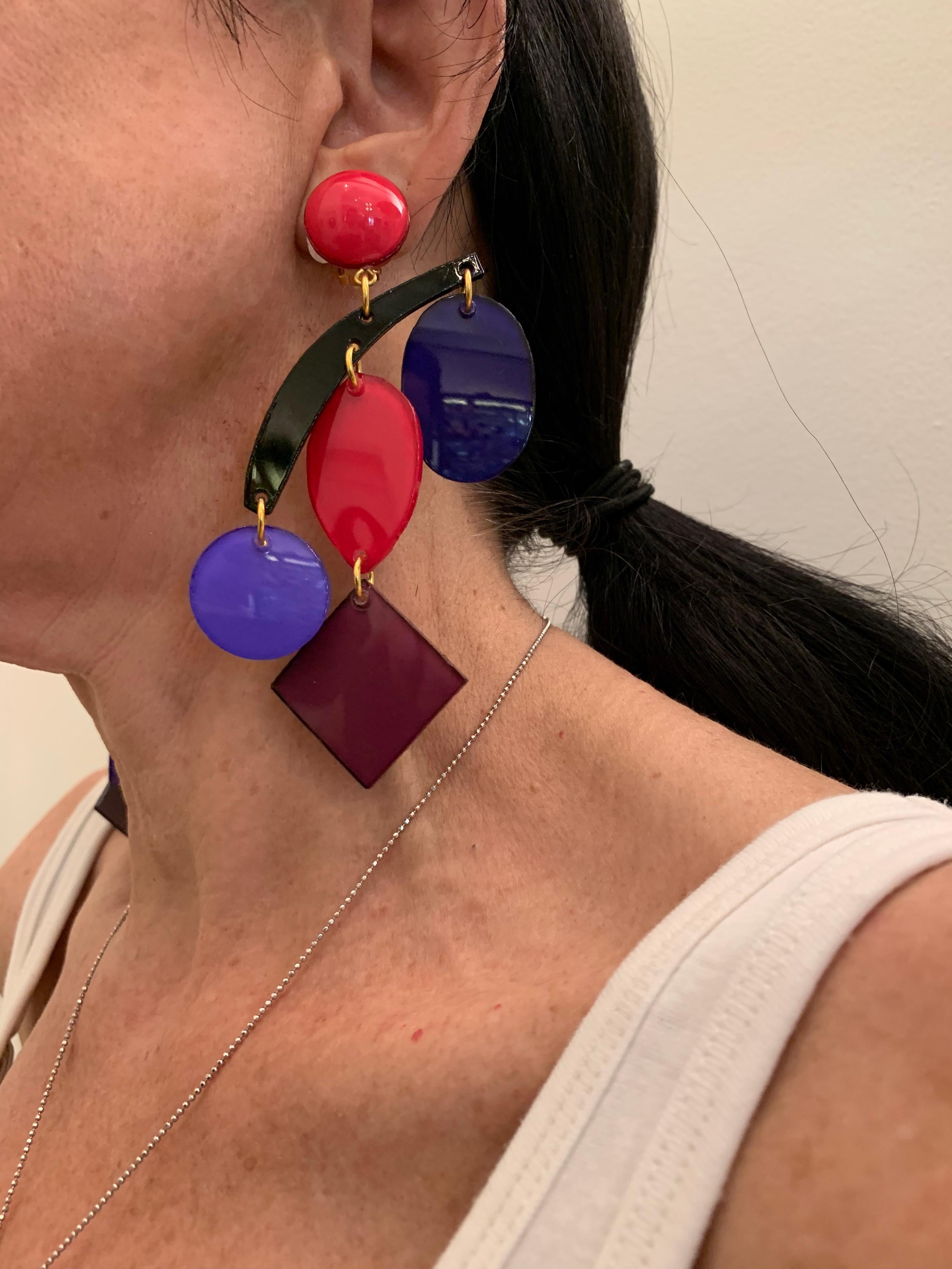 Contemporary Colorful Modern Mobile Sculptural Statement Earrings