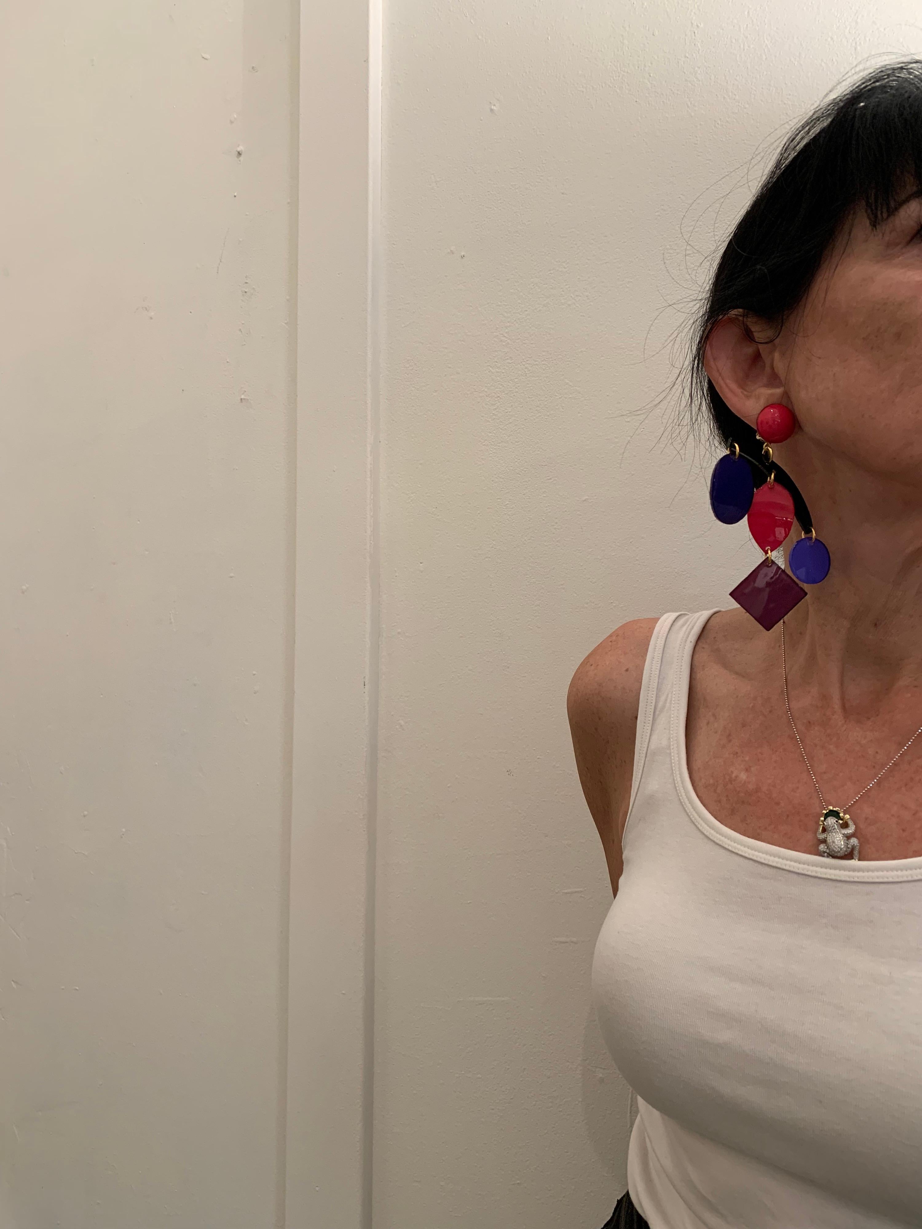 Colorful Modern Mobile Sculptural Statement Earrings In New Condition In Palm Springs, CA