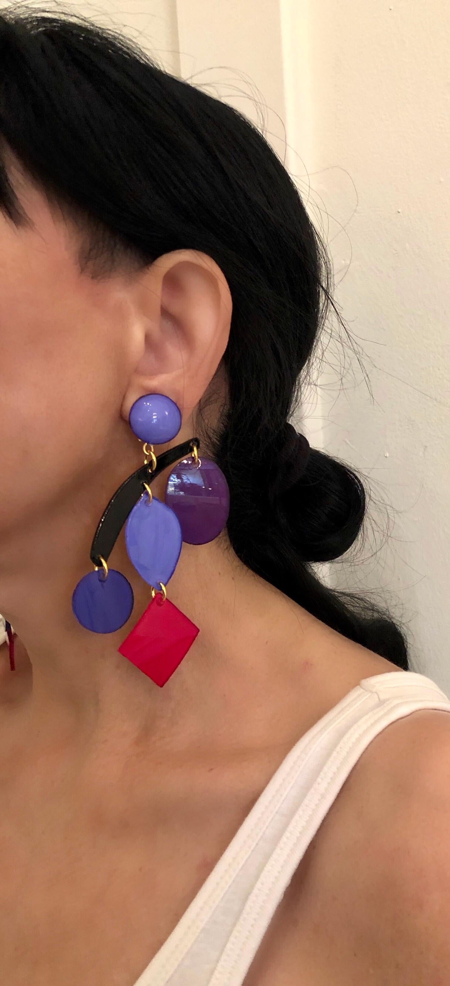 Contemporary Colorful Modern Mobile Sculpture Statement Earrings 