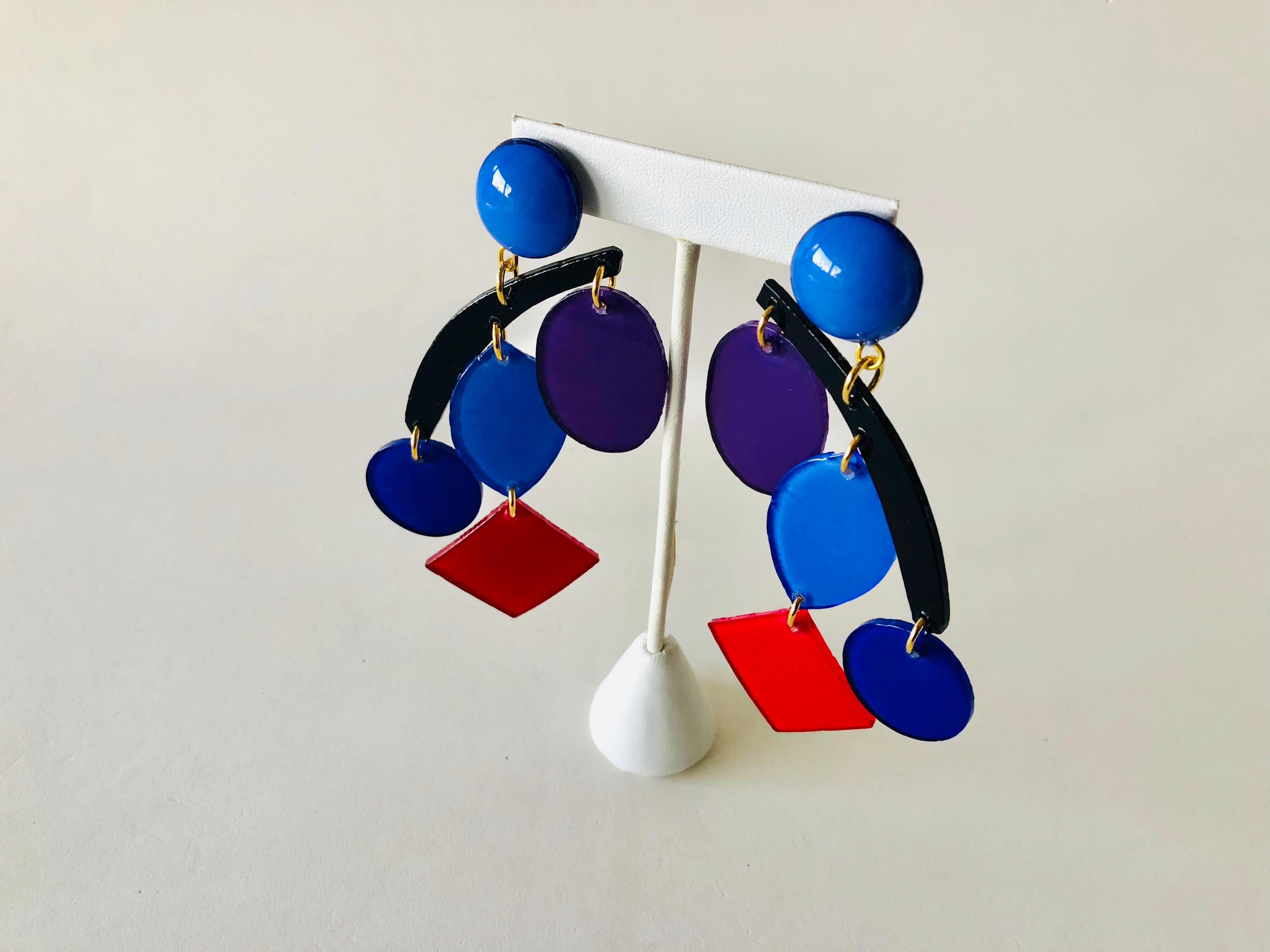 Colorful Modern Mobile Sculpture Statement Earrings  3