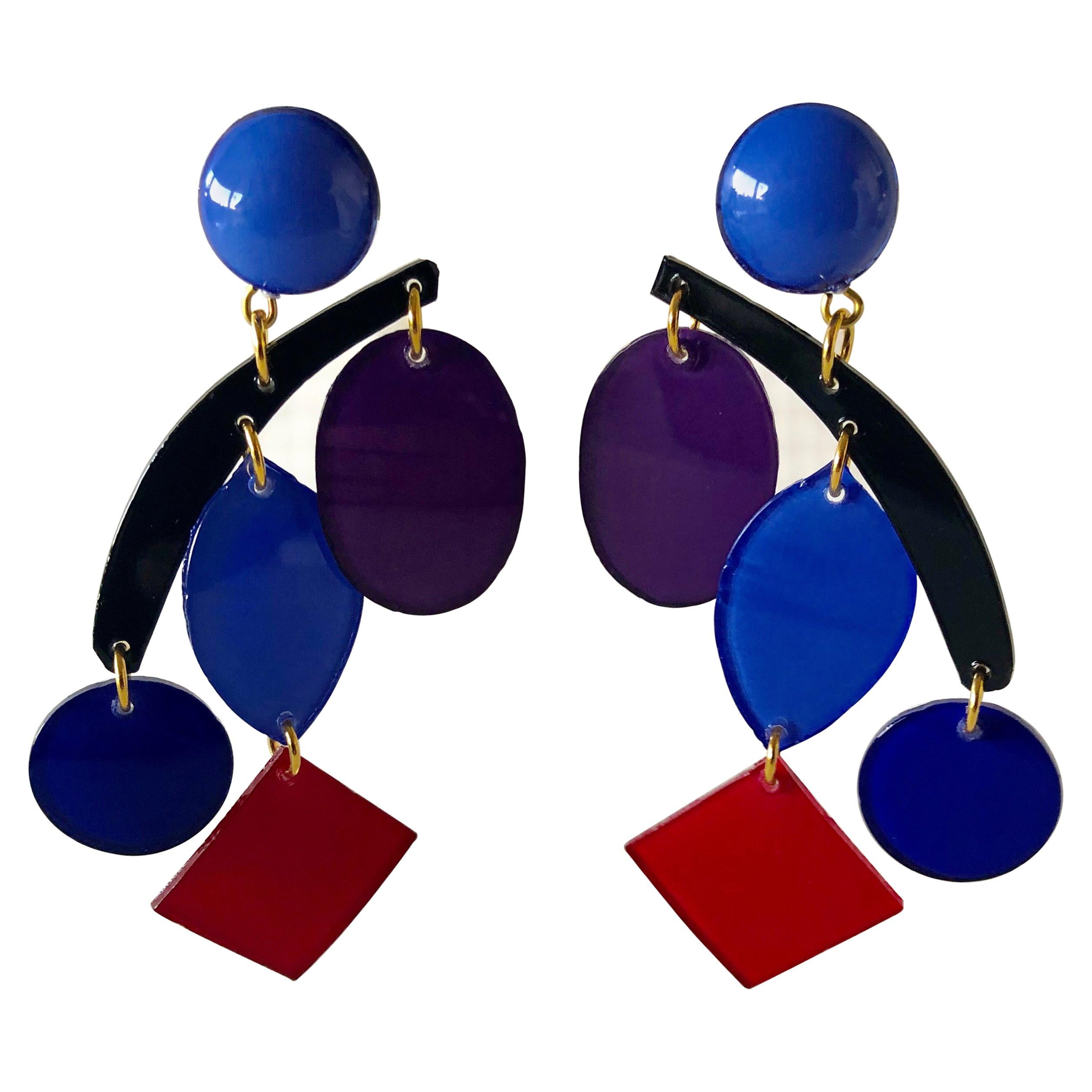 Colorful Modern Mobile Sculpture Statement Earrings 