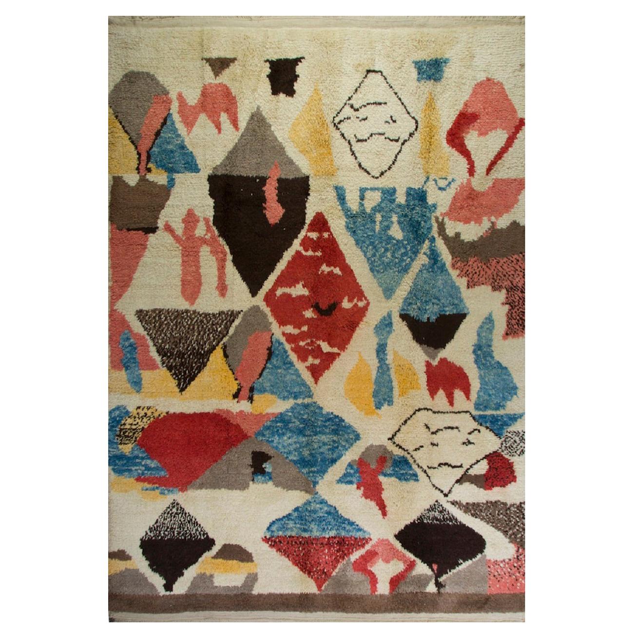 Colorful Handmade Wool Rug with Modern Moroccan Style. Great for Kids Room For Sale