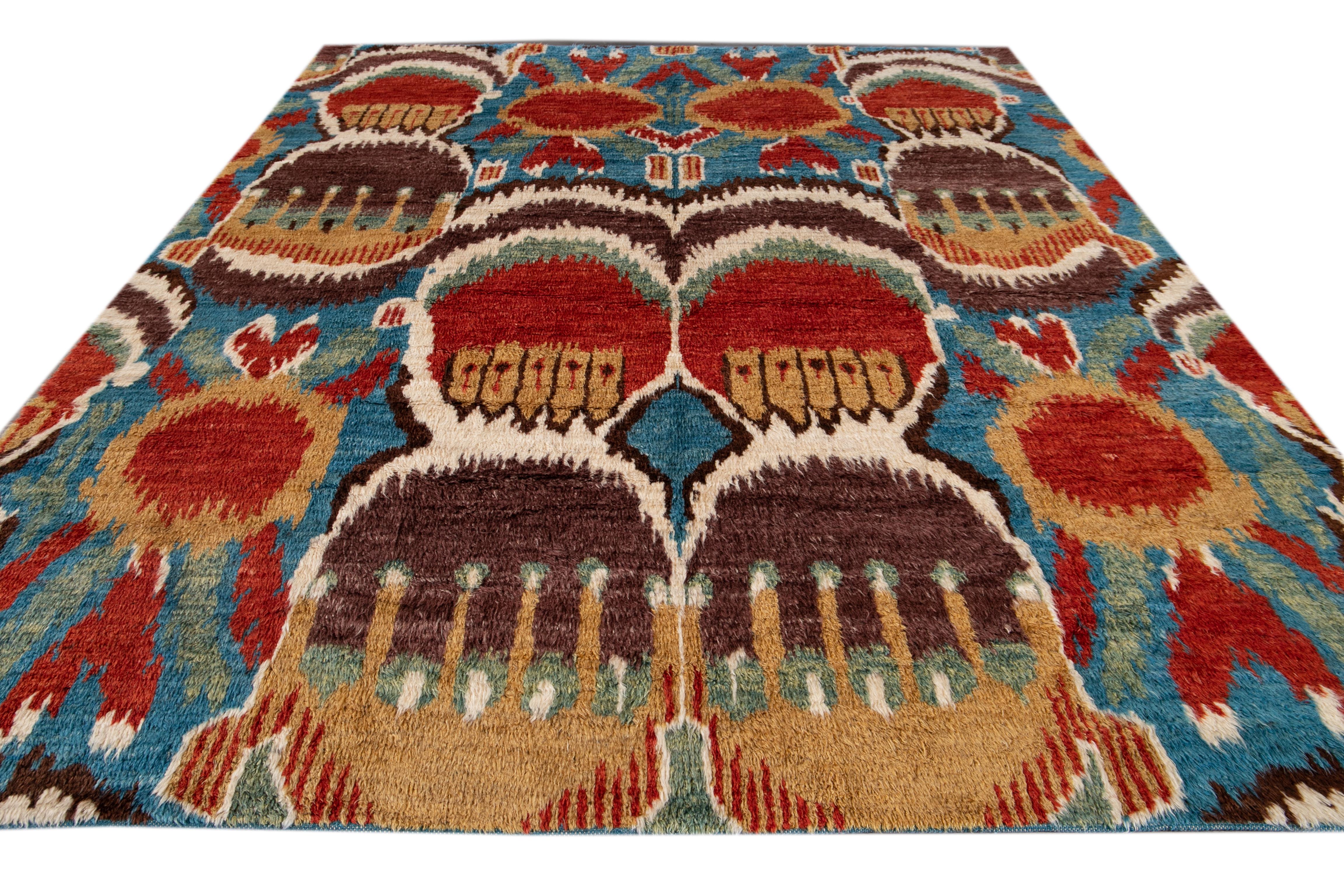 Colorful Modern Moroccan-Style Handmade Wool Rug For Sale 4