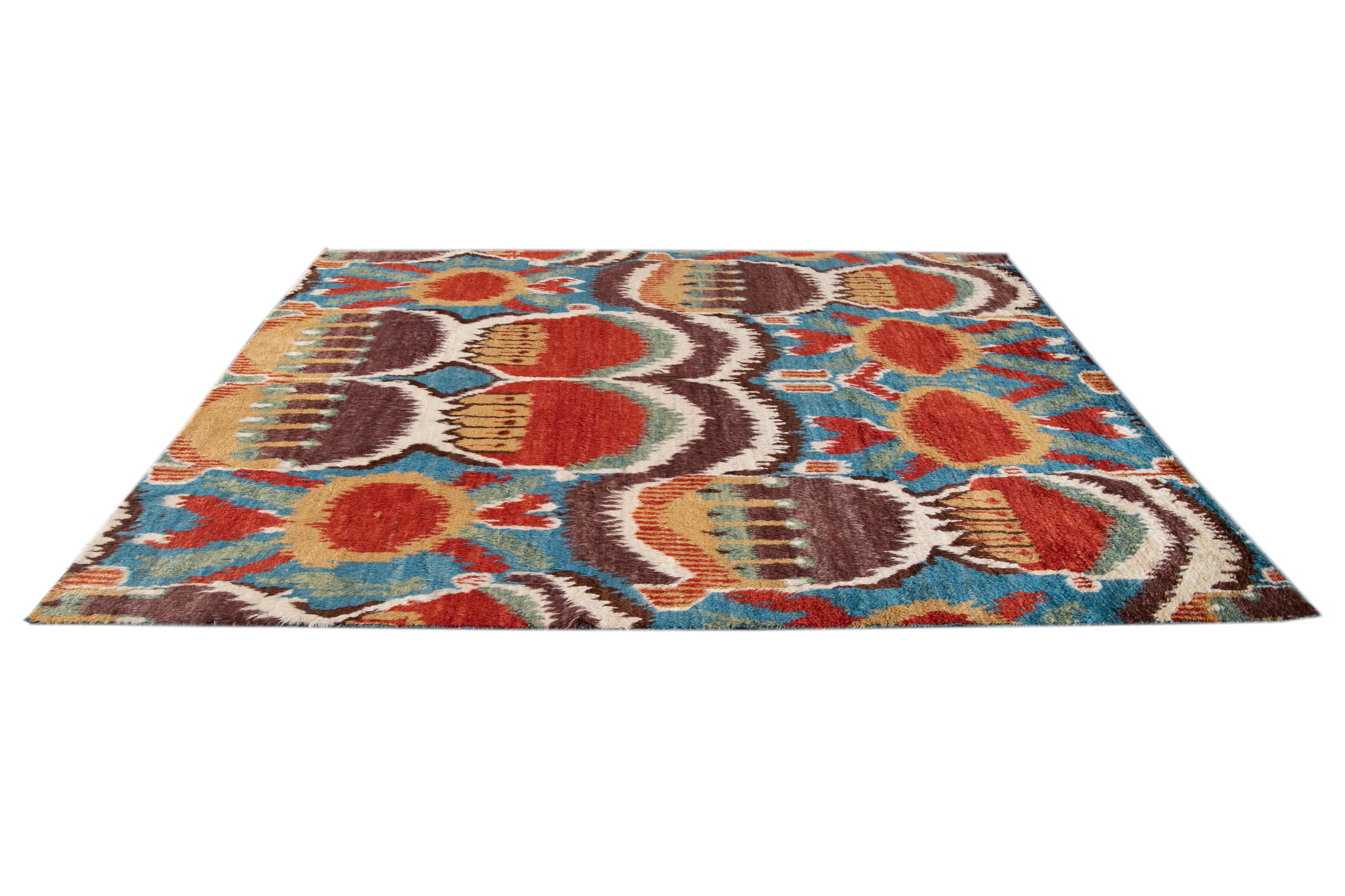 Colorful Modern Moroccan-Style Handmade Wool Rug For Sale 5