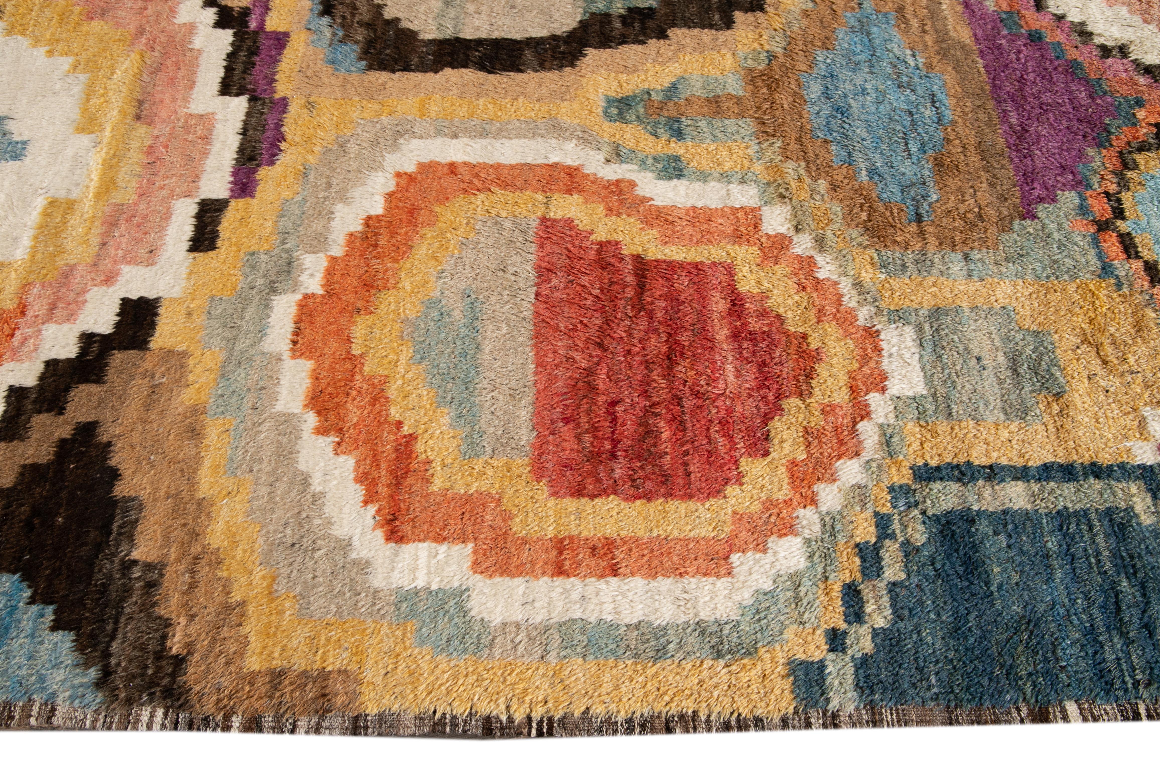 Colorful Modern Moroccan, Style Handmade Wool Rug For Sale 6
