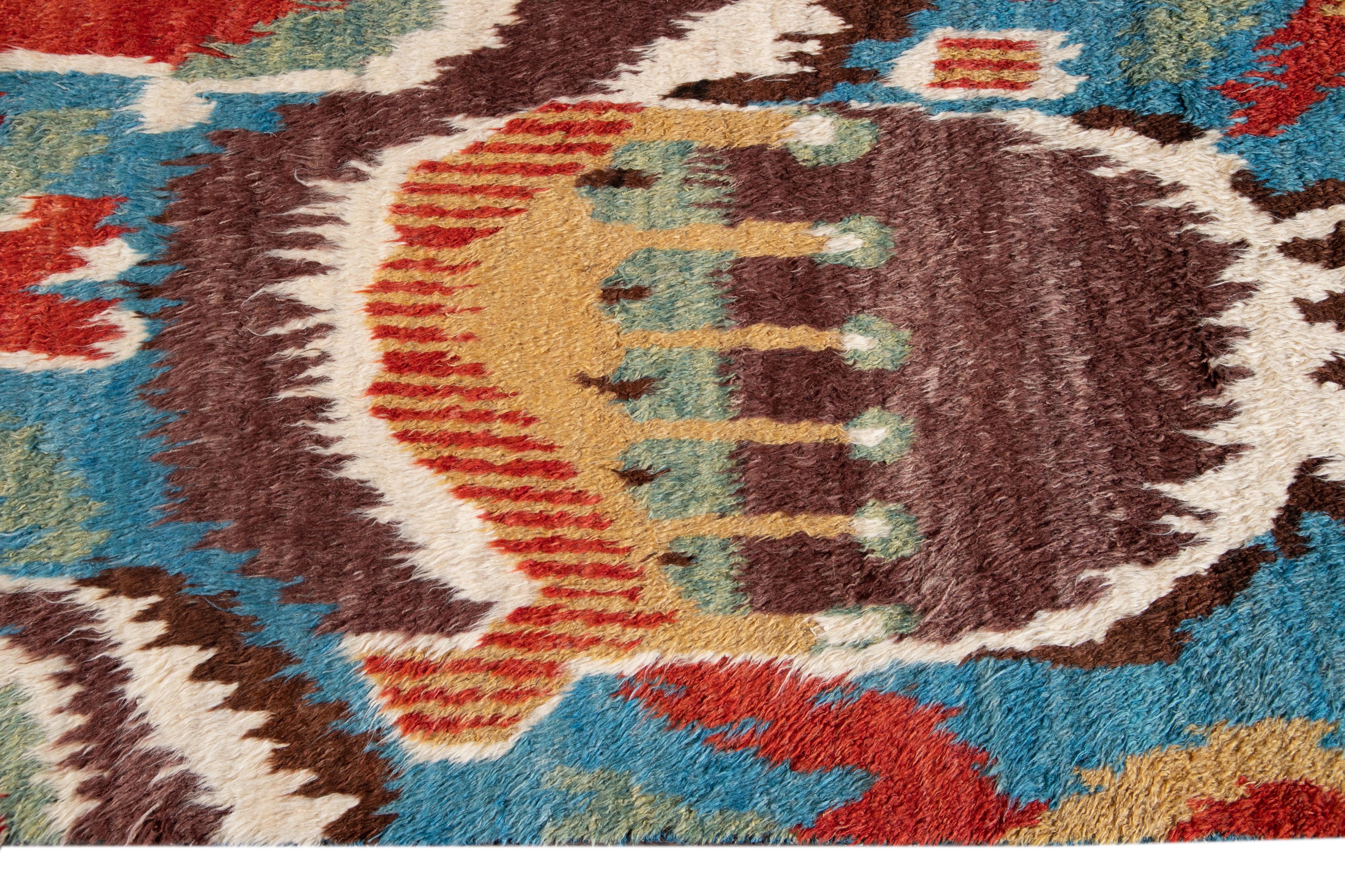 Colorful Modern Moroccan-Style Handmade Wool Rug For Sale 6