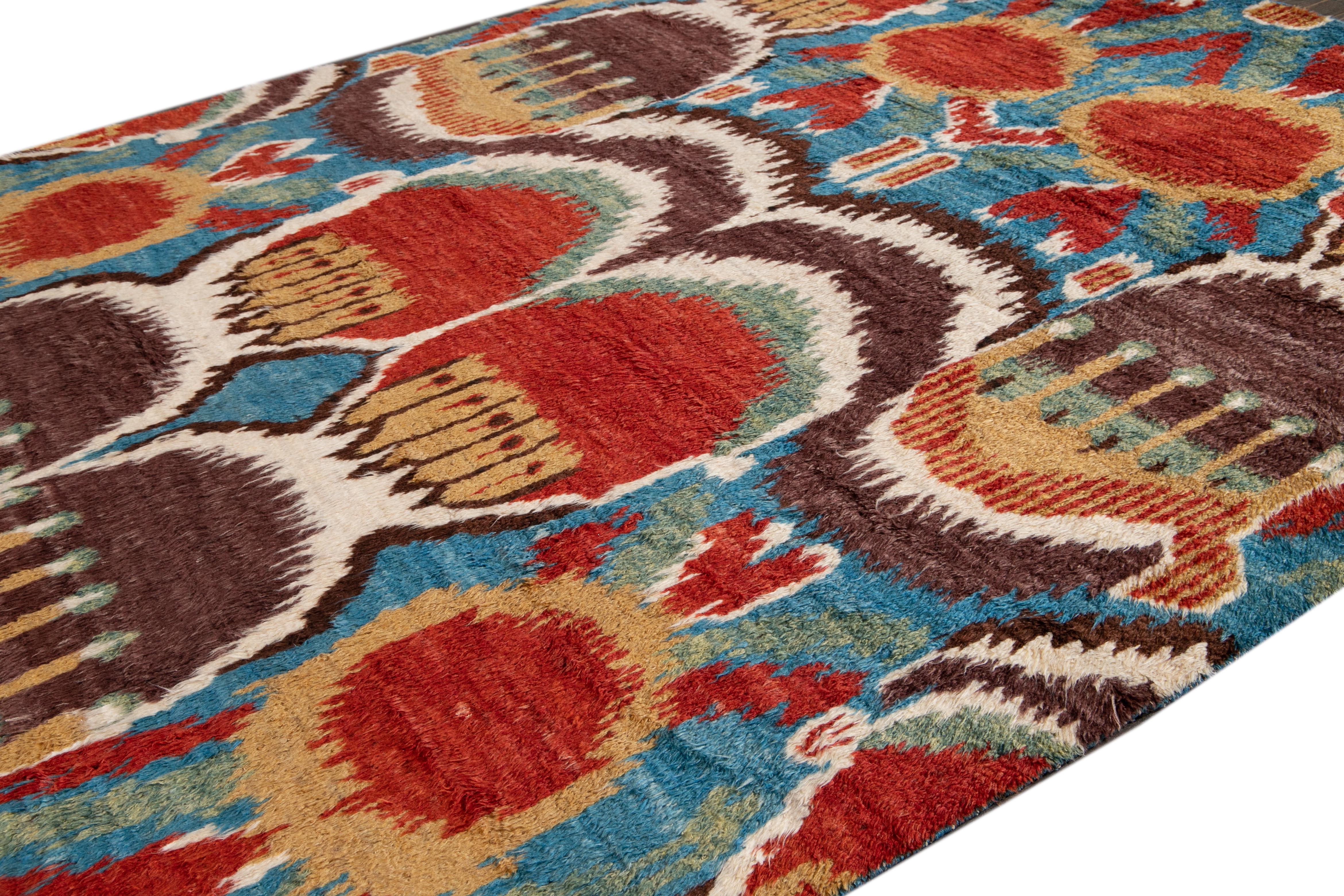 Colorful Modern Moroccan-Style Handmade Wool Rug For Sale 7