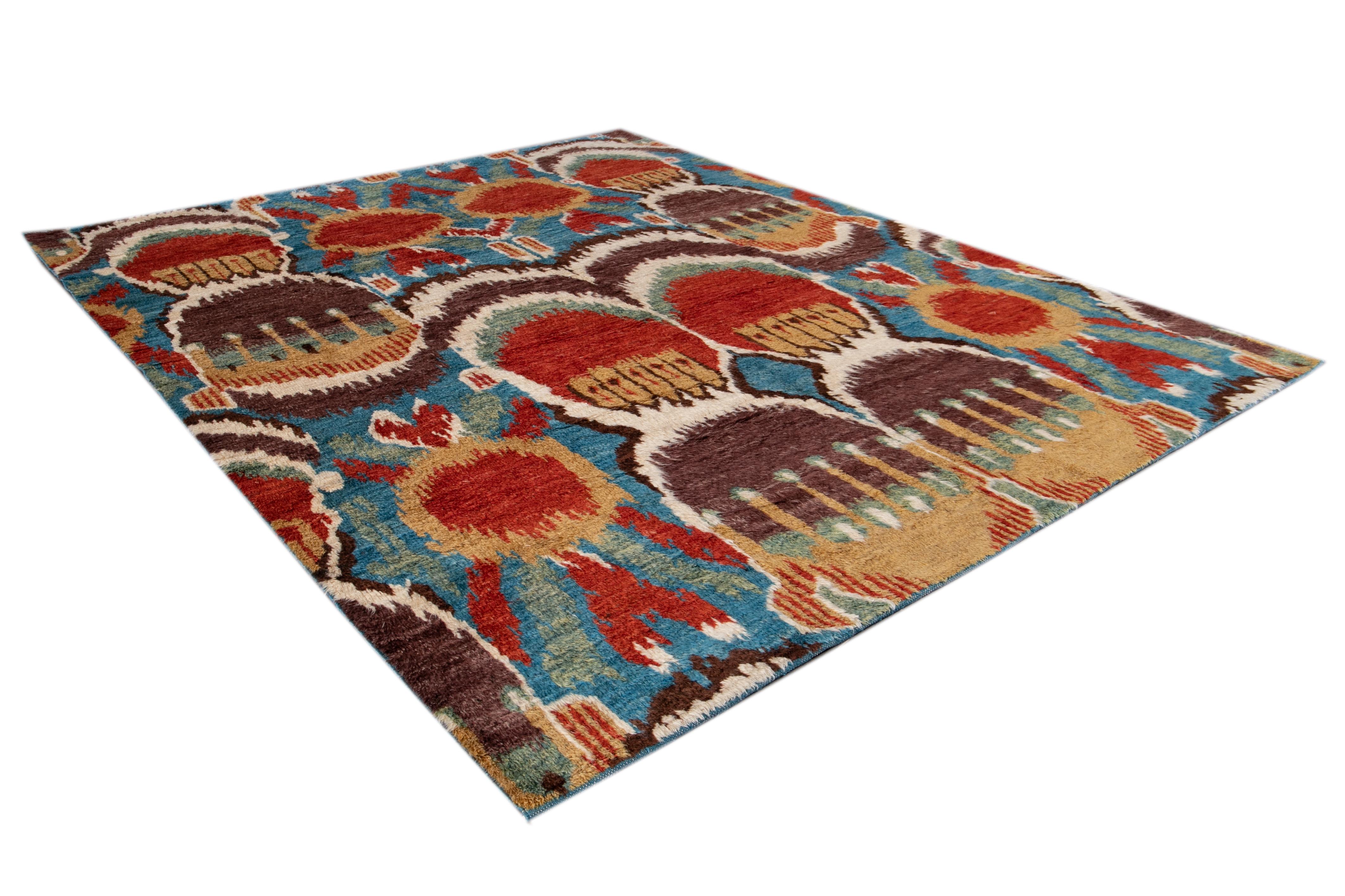 Colorful Modern Moroccan-Style Handmade Wool Rug For Sale 8