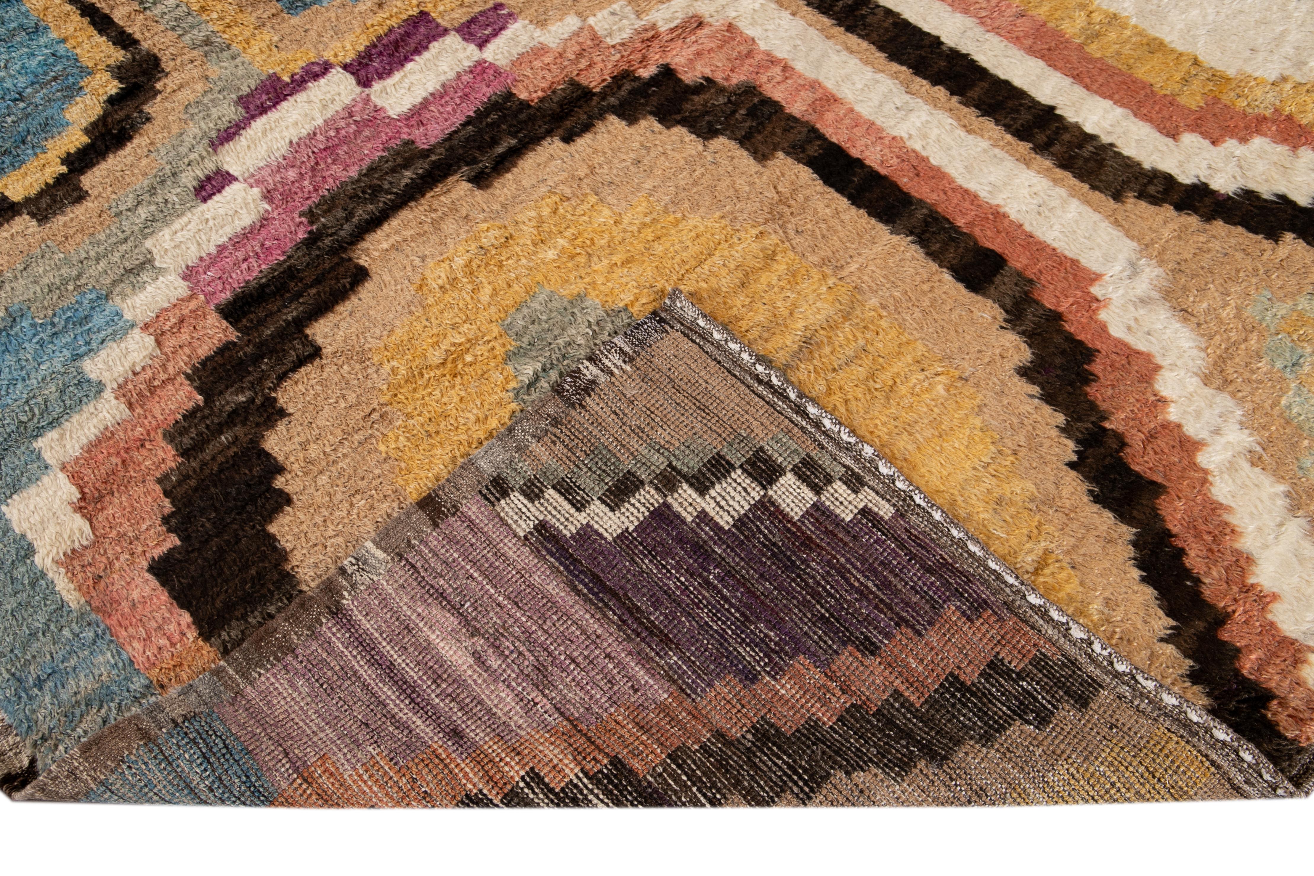 Colorful Modern Moroccan, Style Handmade Wool Rug For Sale 9