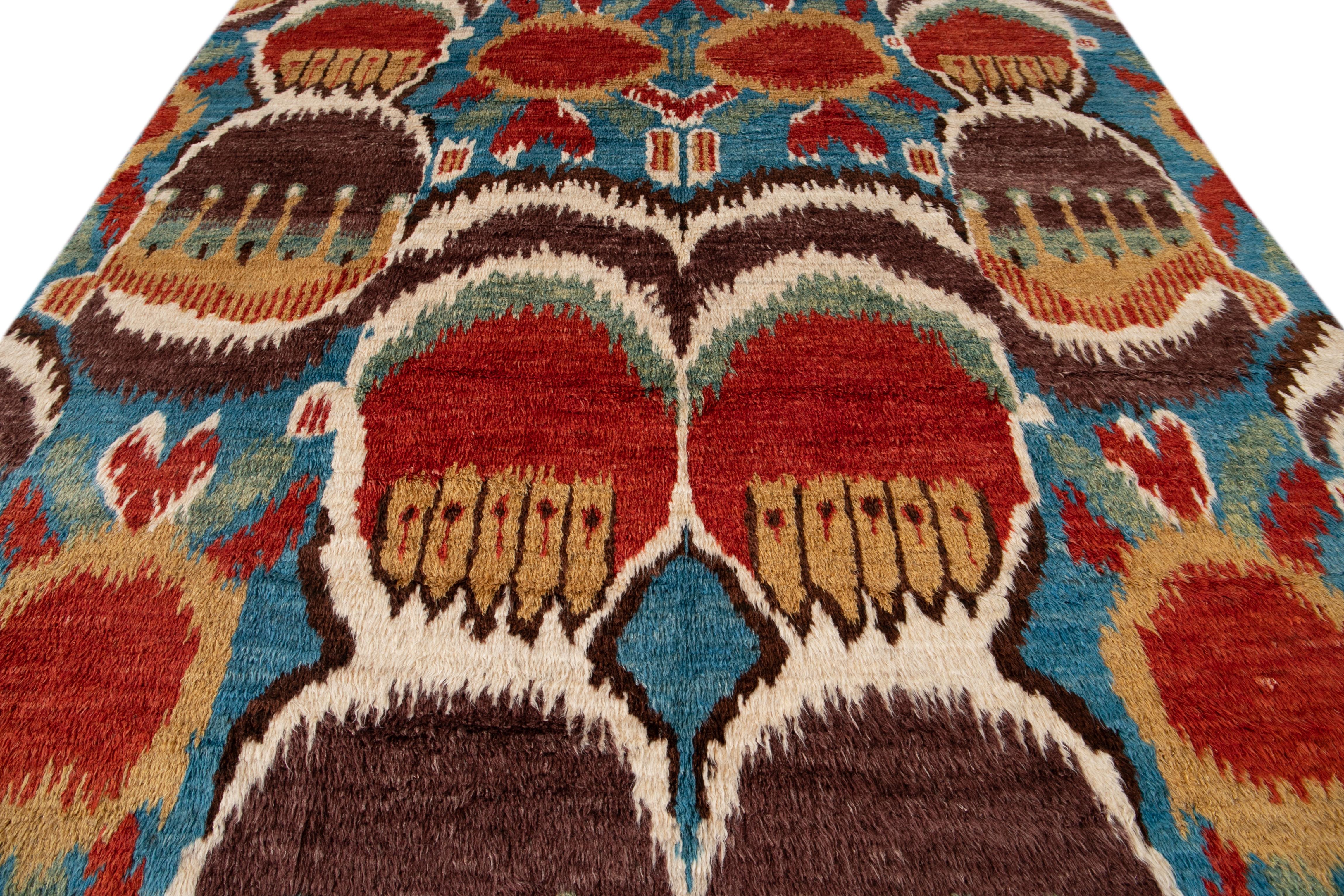 Colorful Modern Moroccan-Style Handmade Wool Rug For Sale 9