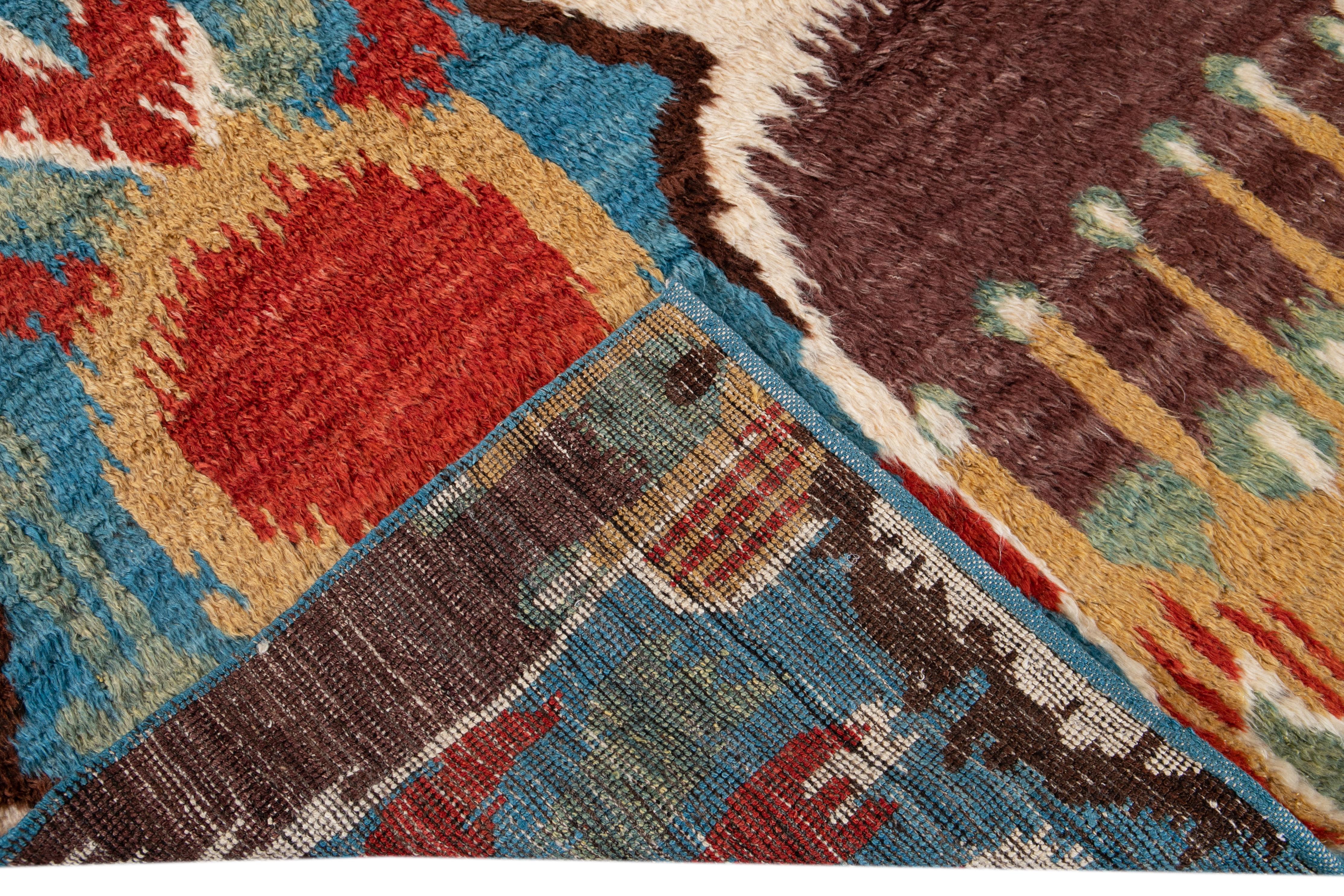 Colorful Modern Moroccan-Style Handmade Wool Rug For Sale 10
