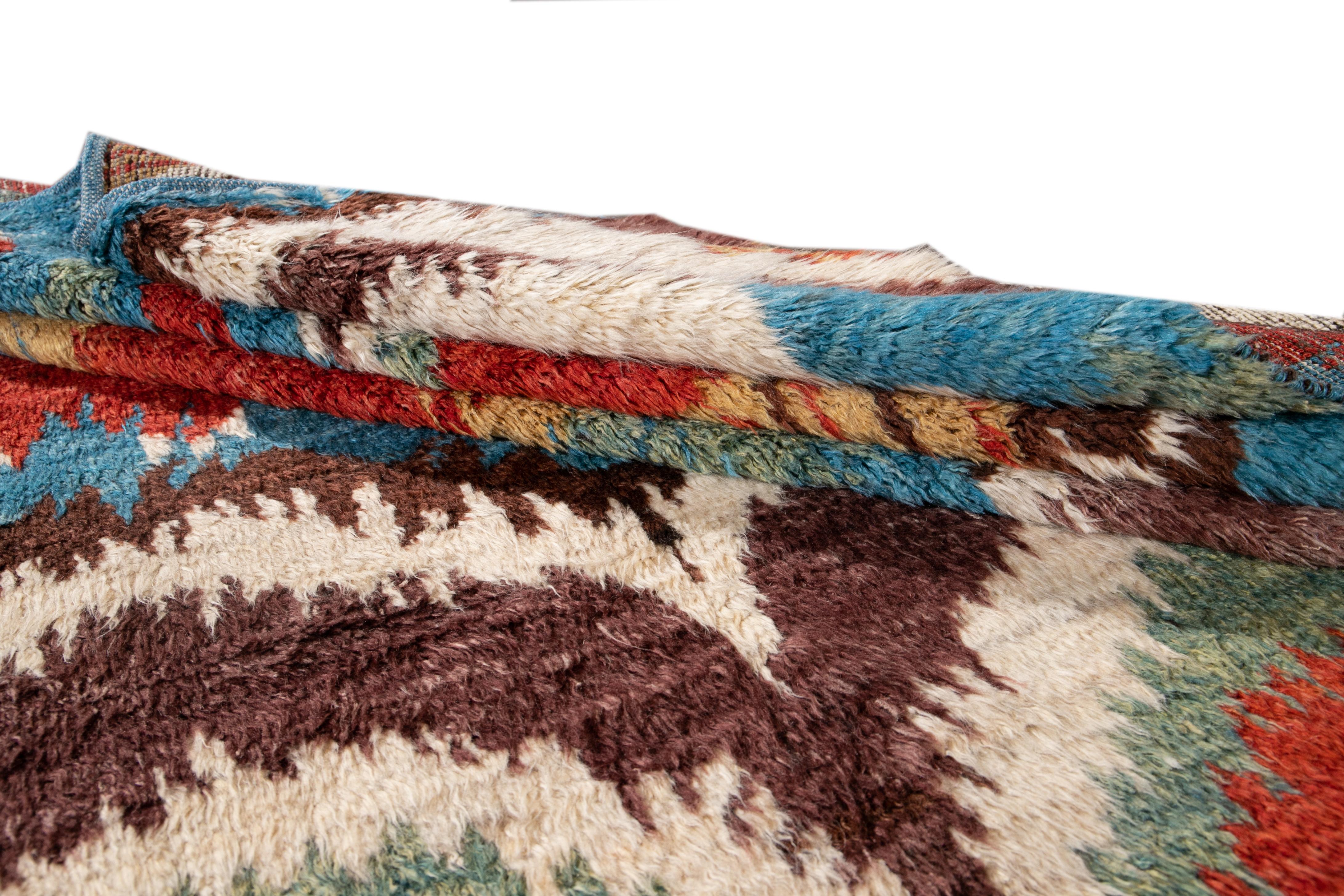 Colorful Modern Moroccan-Style Handmade Wool Rug For Sale 11