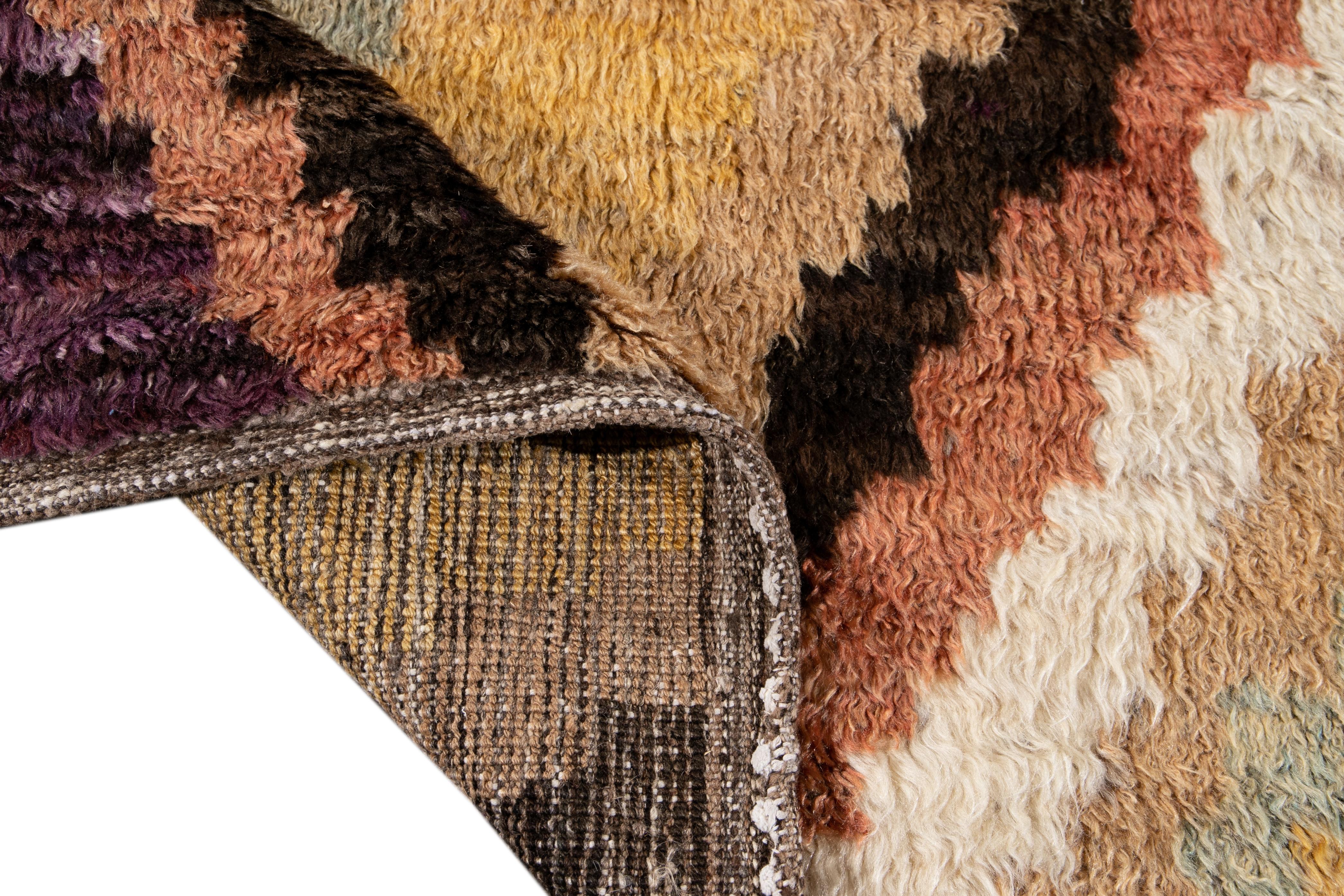 Pakistani Colorful Modern Moroccan, Style Handmade Wool Rug For Sale