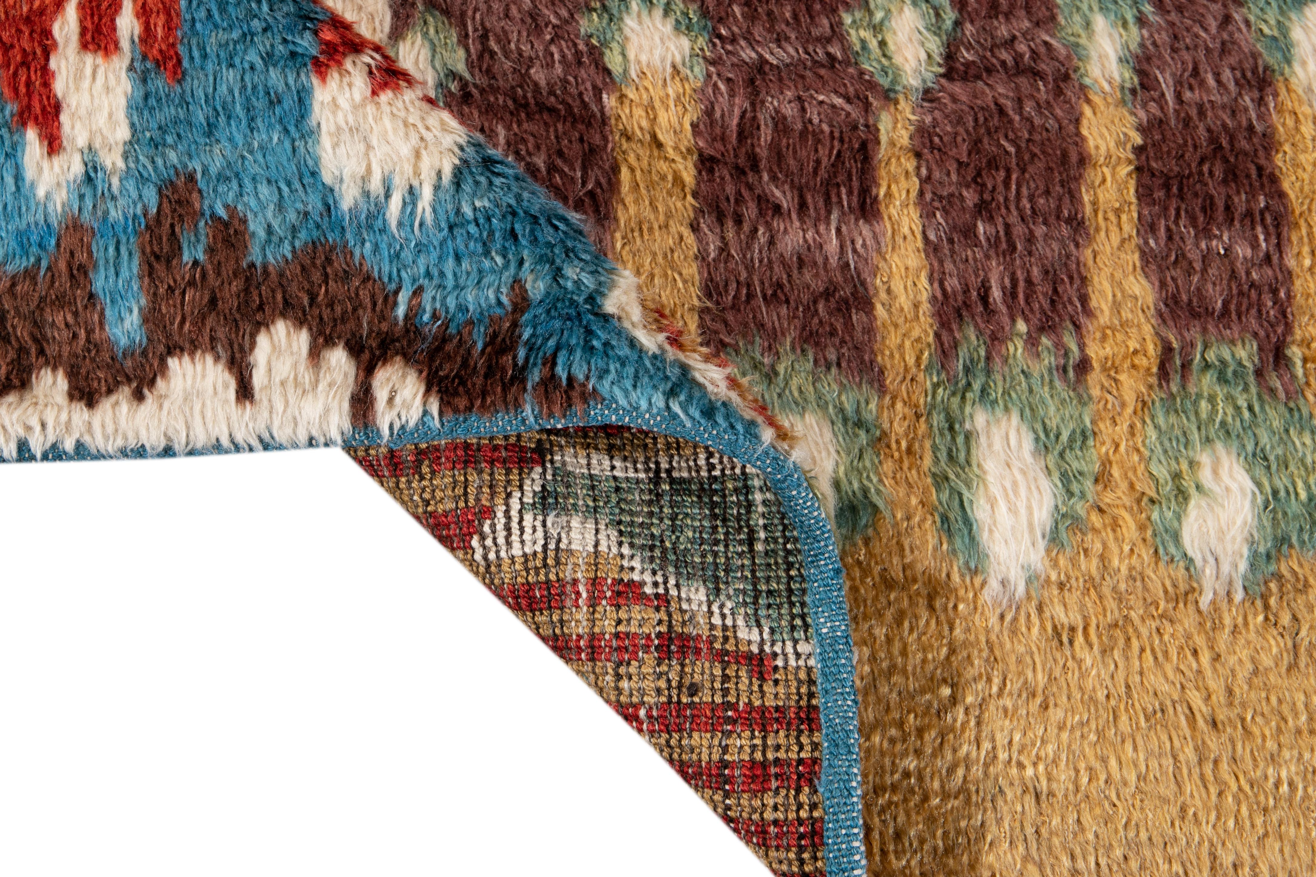 Pakistani Colorful Modern Moroccan-Style Handmade Wool Rug For Sale