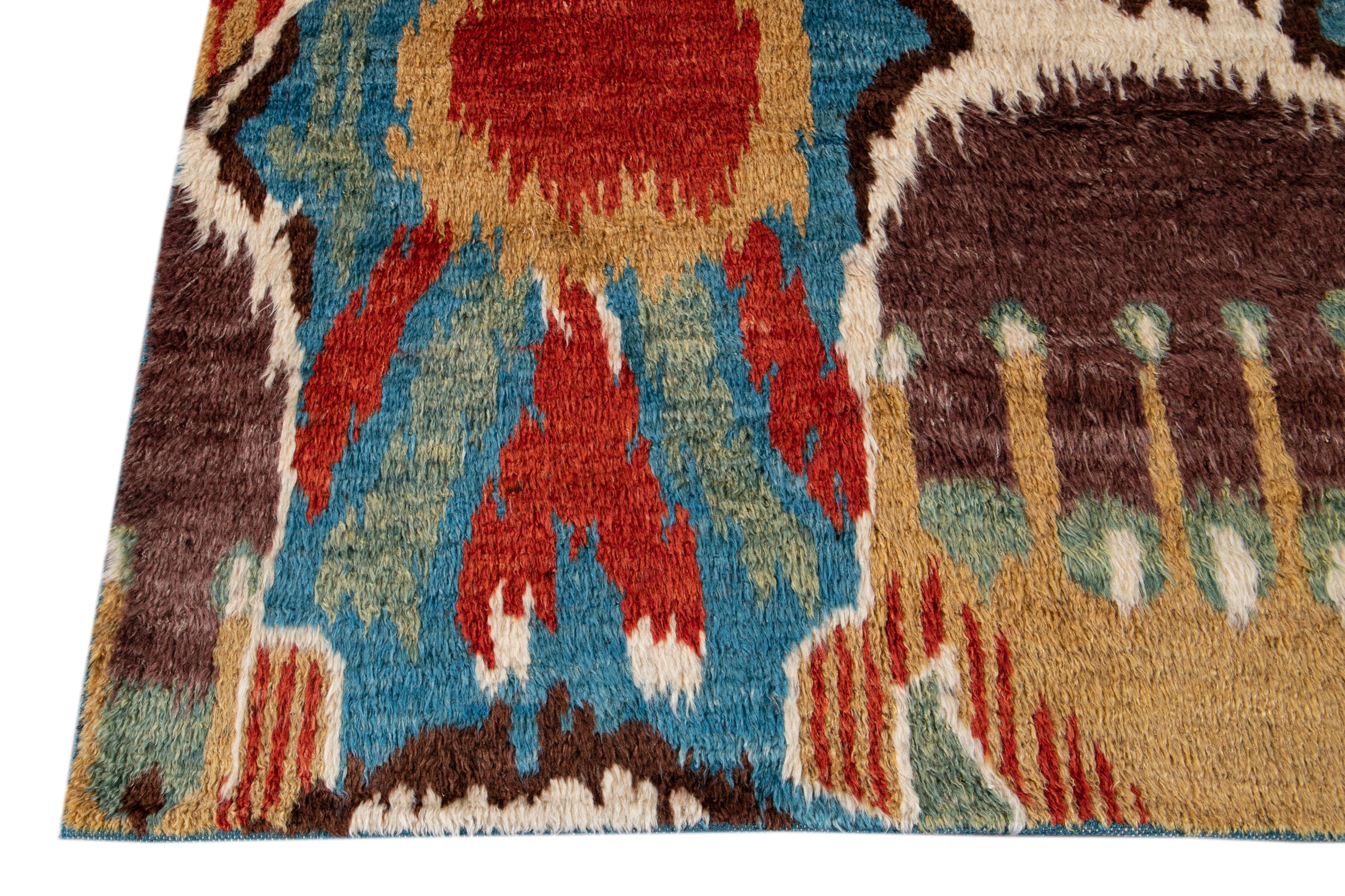 Colorful Modern Moroccan-Style Handmade Wool Rug In New Condition For Sale In Norwalk, CT