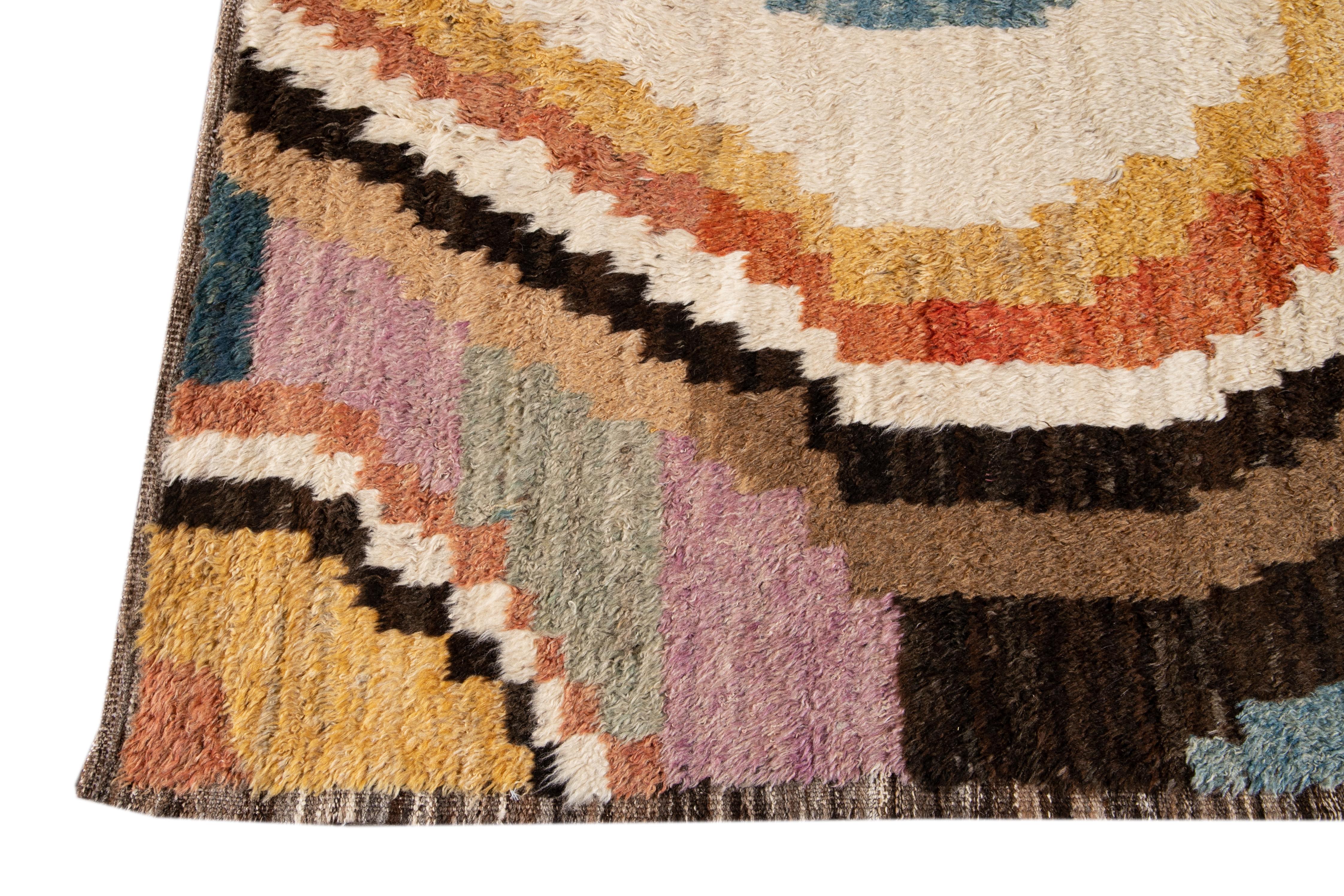 Contemporary Colorful Modern Moroccan, Style Handmade Wool Rug For Sale