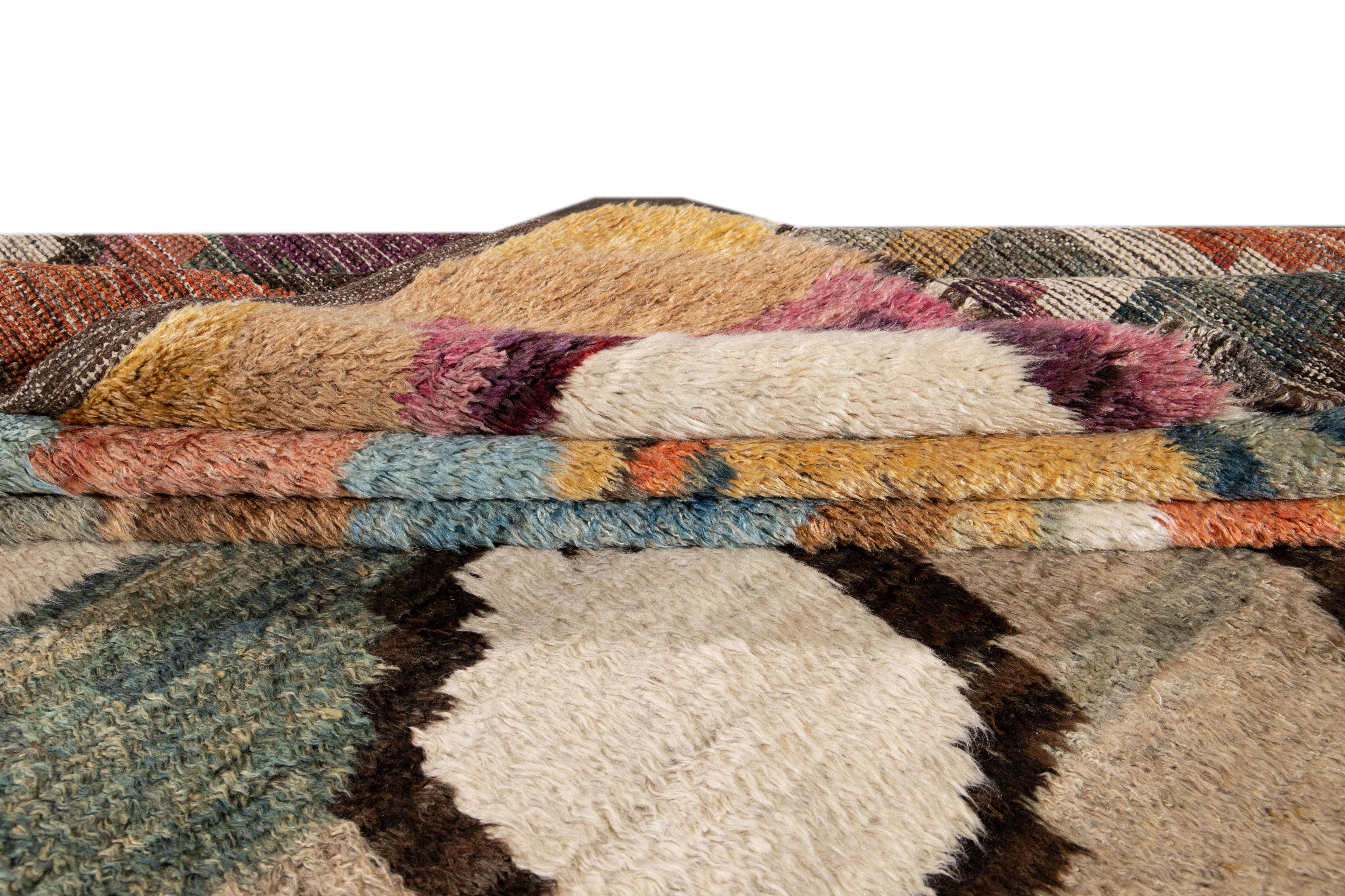Colorful Modern Moroccan, Style Handmade Wool Rug For Sale 1