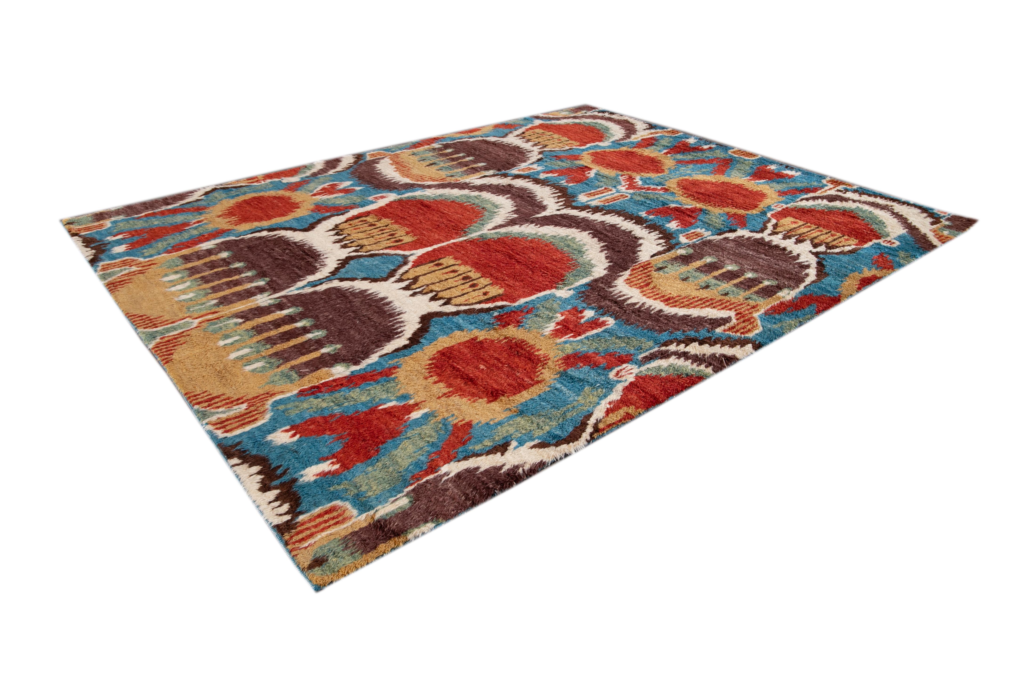 Colorful Modern Moroccan-Style Handmade Wool Rug For Sale 1