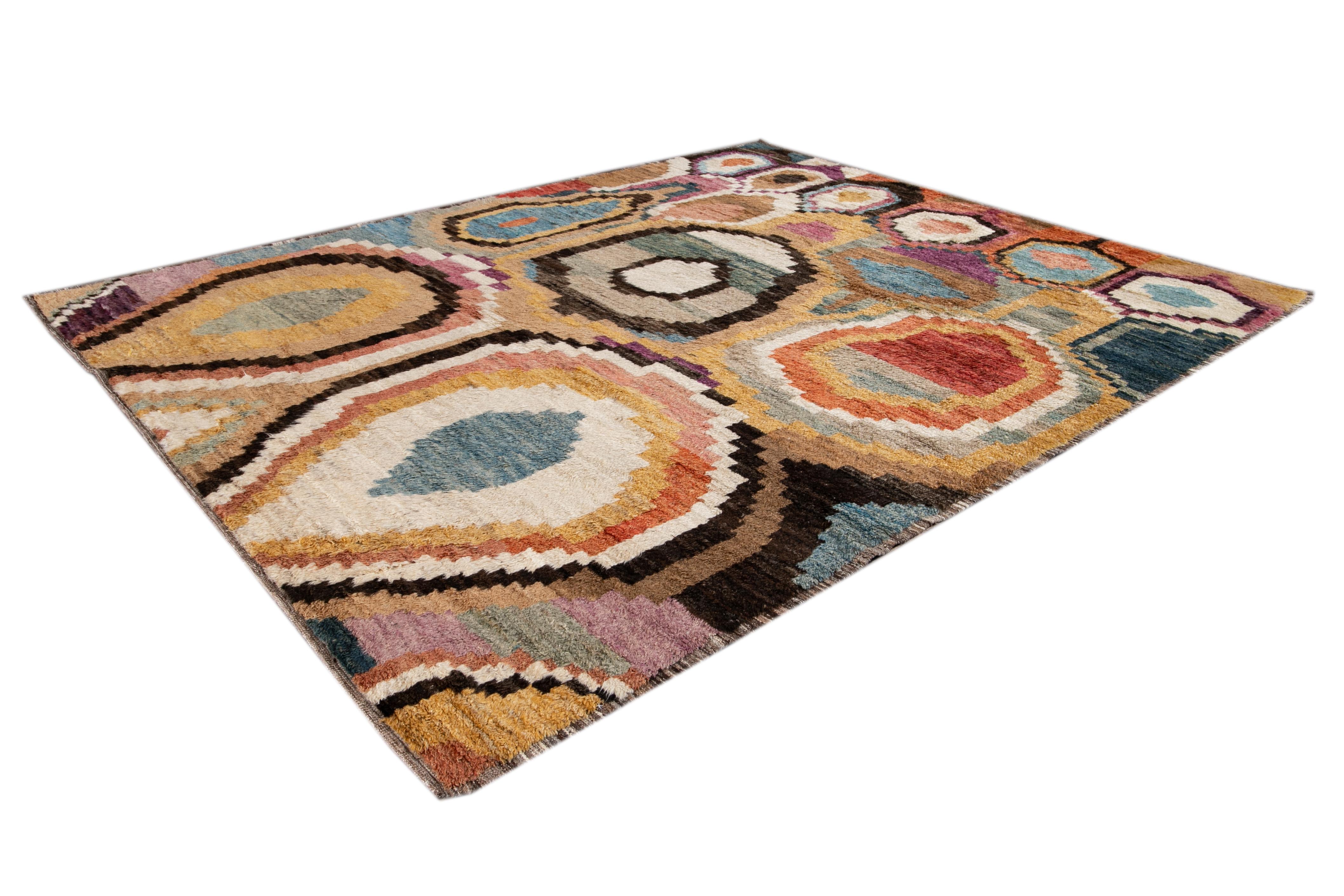 Colorful Modern Moroccan, Style Handmade Wool Rug For Sale 2