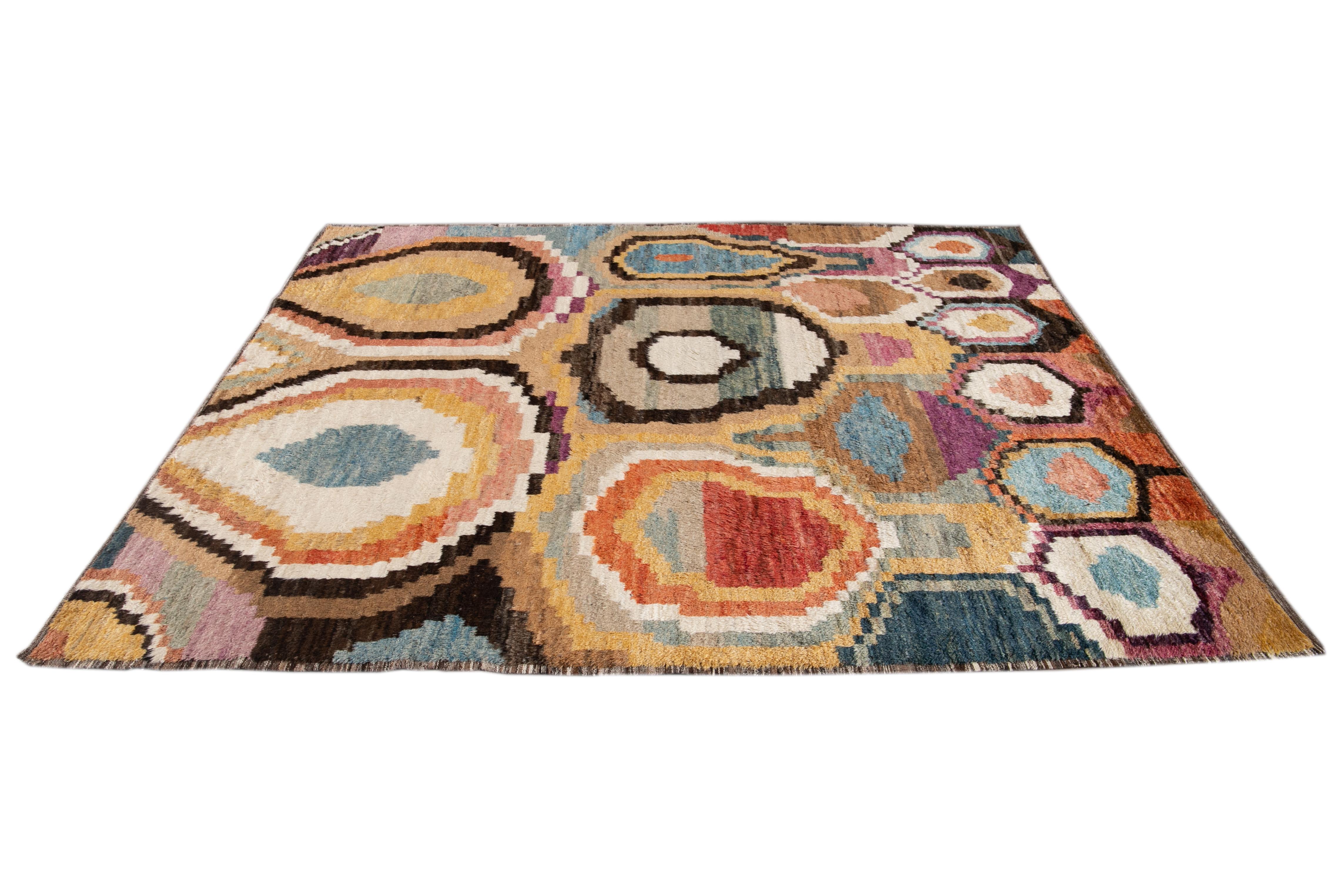 Colorful Modern Moroccan, Style Handmade Wool Rug For Sale 3