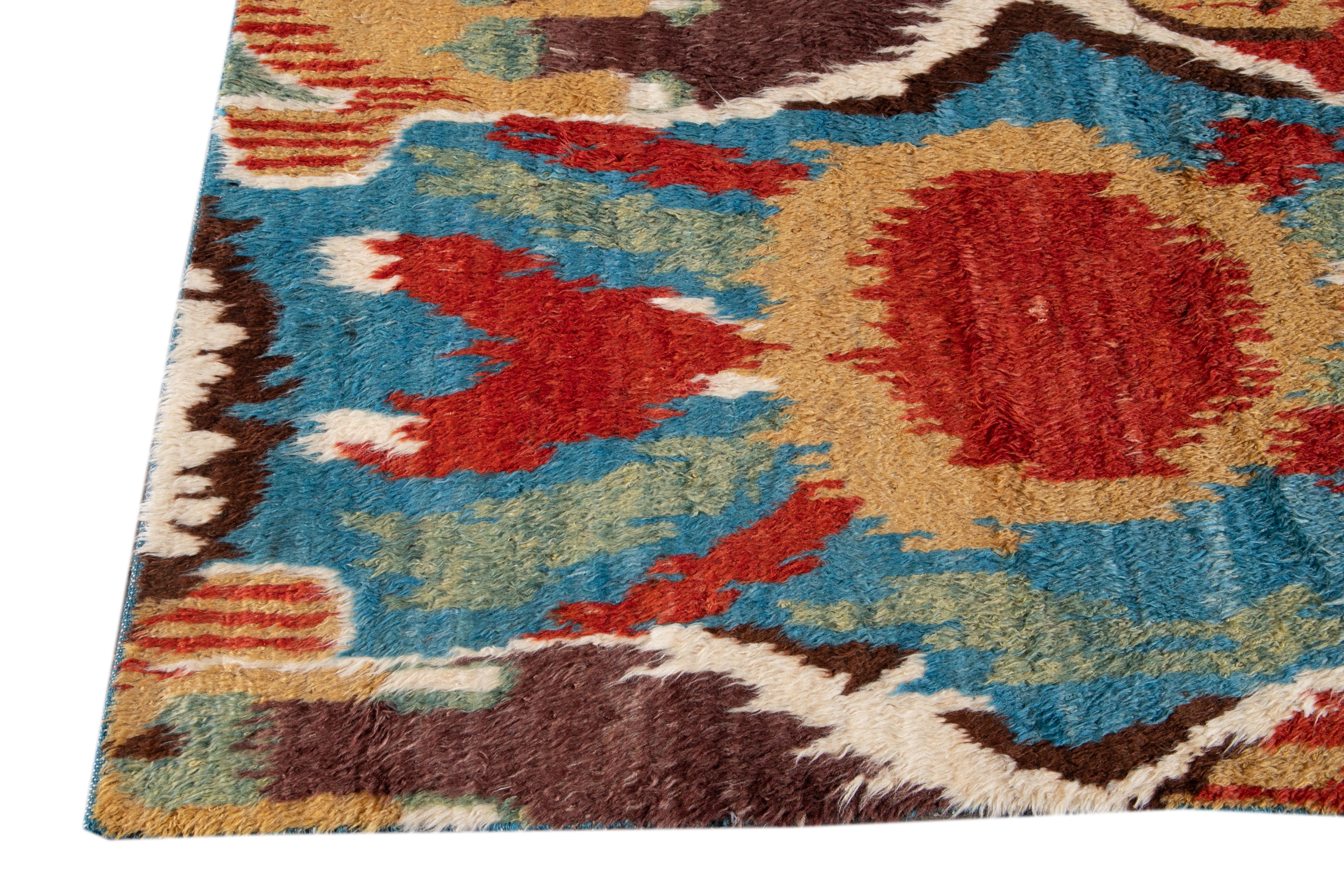 Colorful Modern Moroccan-Style Handmade Wool Rug For Sale 3