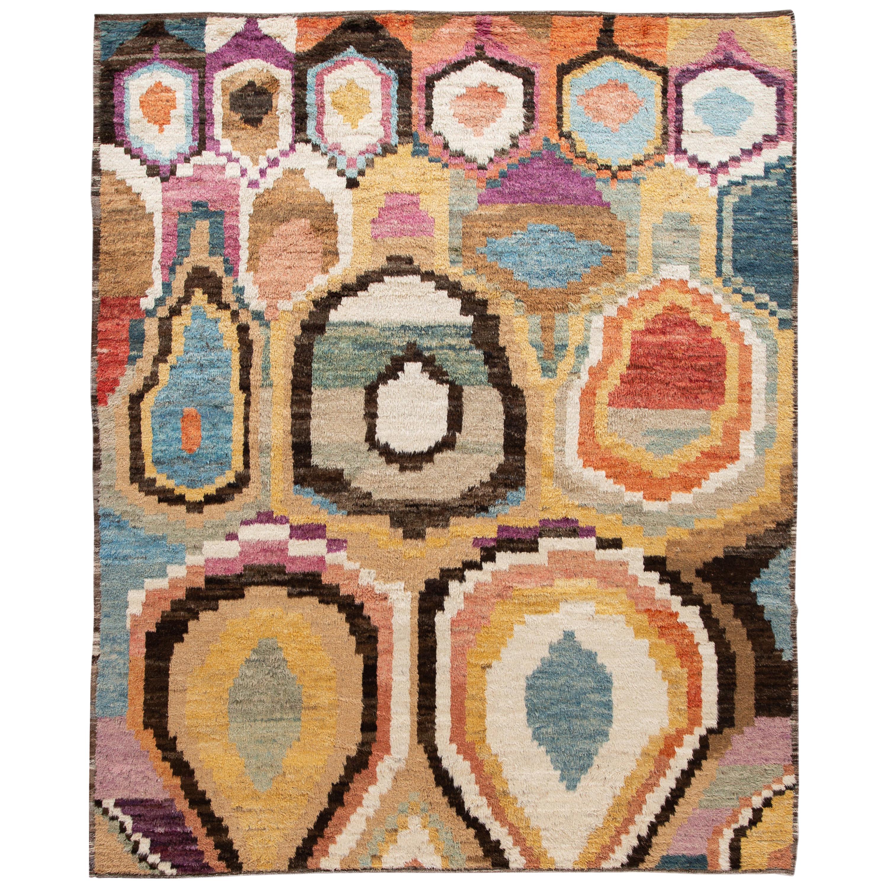 Colorful Modern Moroccan, Style Handmade Wool Rug