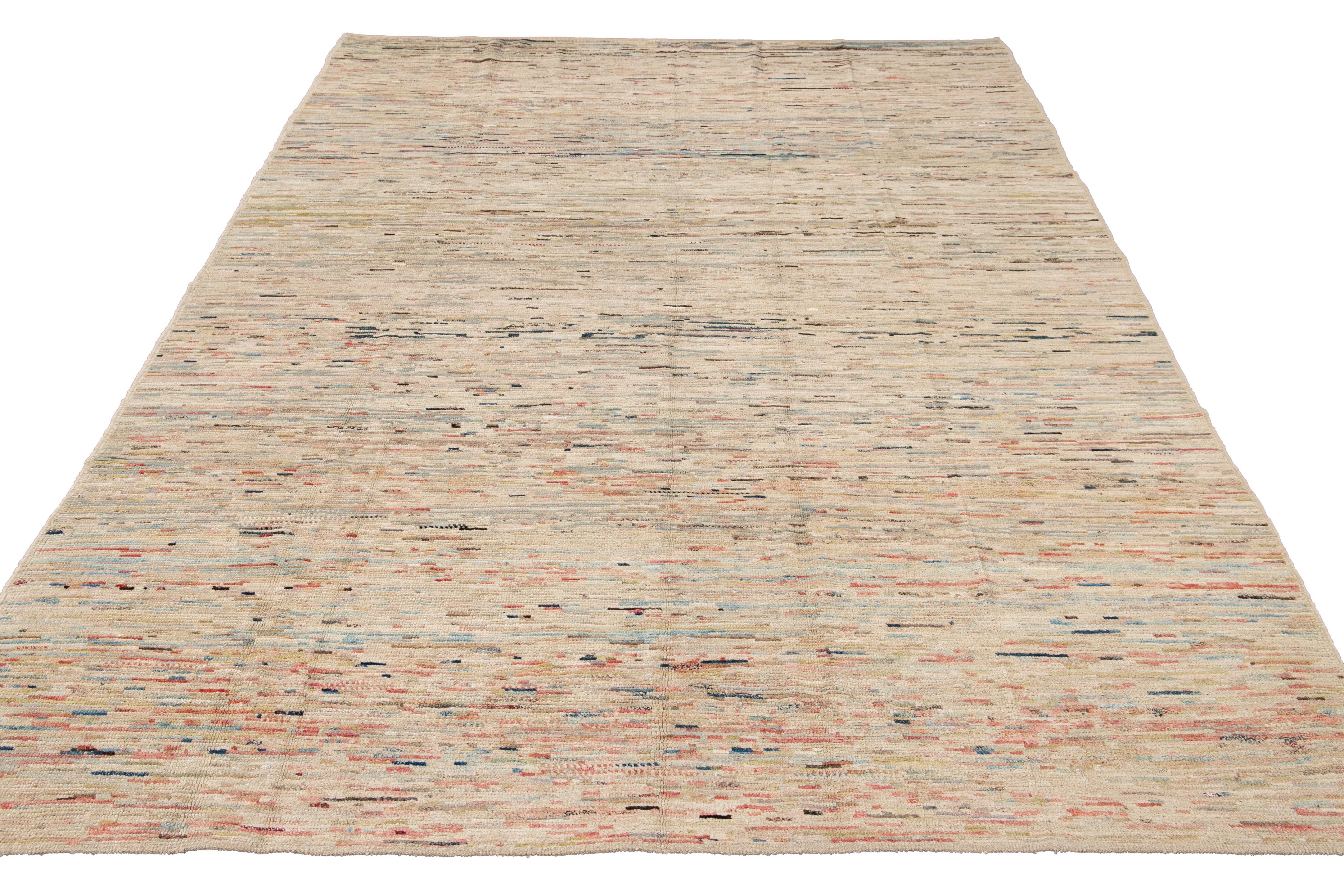Hand-Knotted Colorful Modern Moroccan-Style Wool Rug For Sale