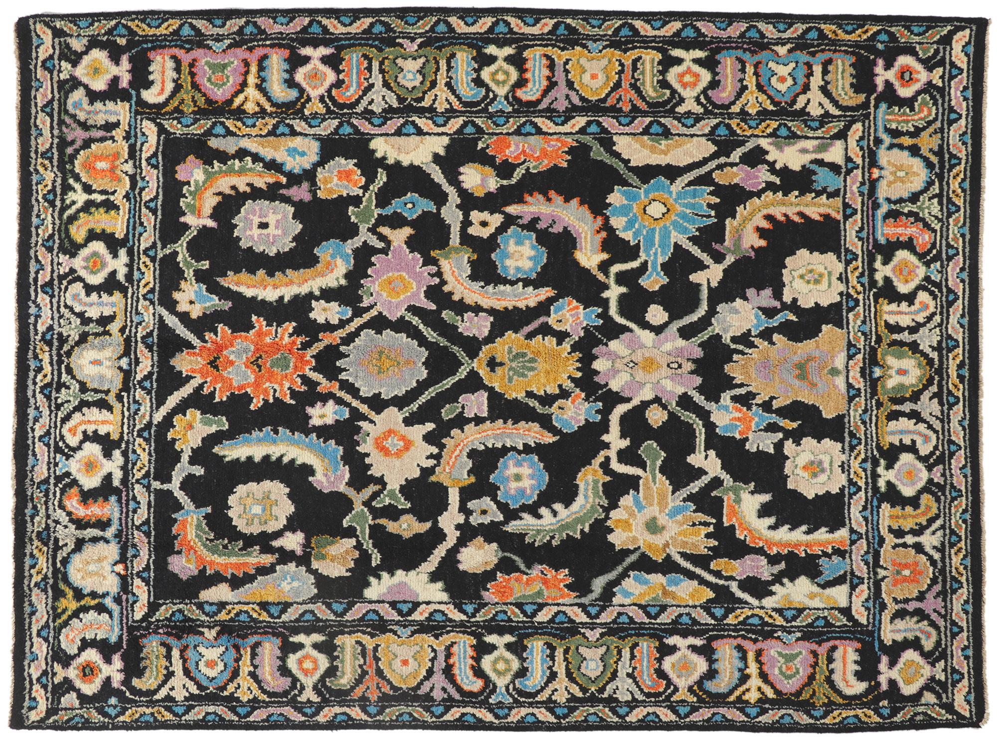 Modern Black Oushak Rug, Maximalist Style Meets Contemporary Elegance For Sale 4