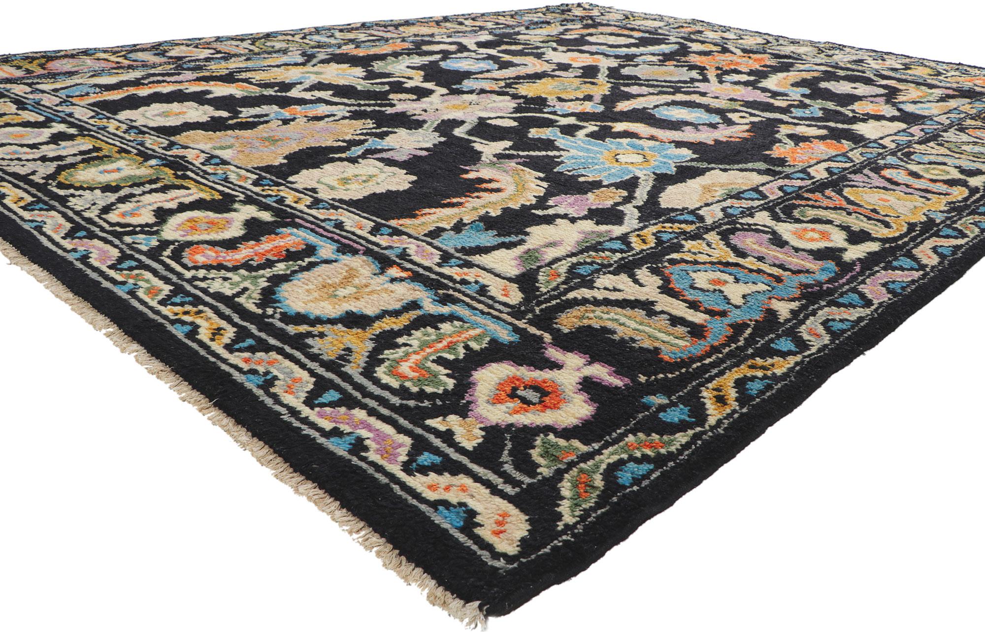 80400 Colorful Oushak Rug with Modern Style, 09’05 x 12’08. Incorporating Maximalist interior design principles, this hand-knotted wool Oushak rug epitomizes a celebration of color, pattern, and exuberance. The modern Oushak rug's expansive