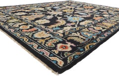New Modern Black Oushak Rug, Maximalist Style Meets Contemporary Elegance