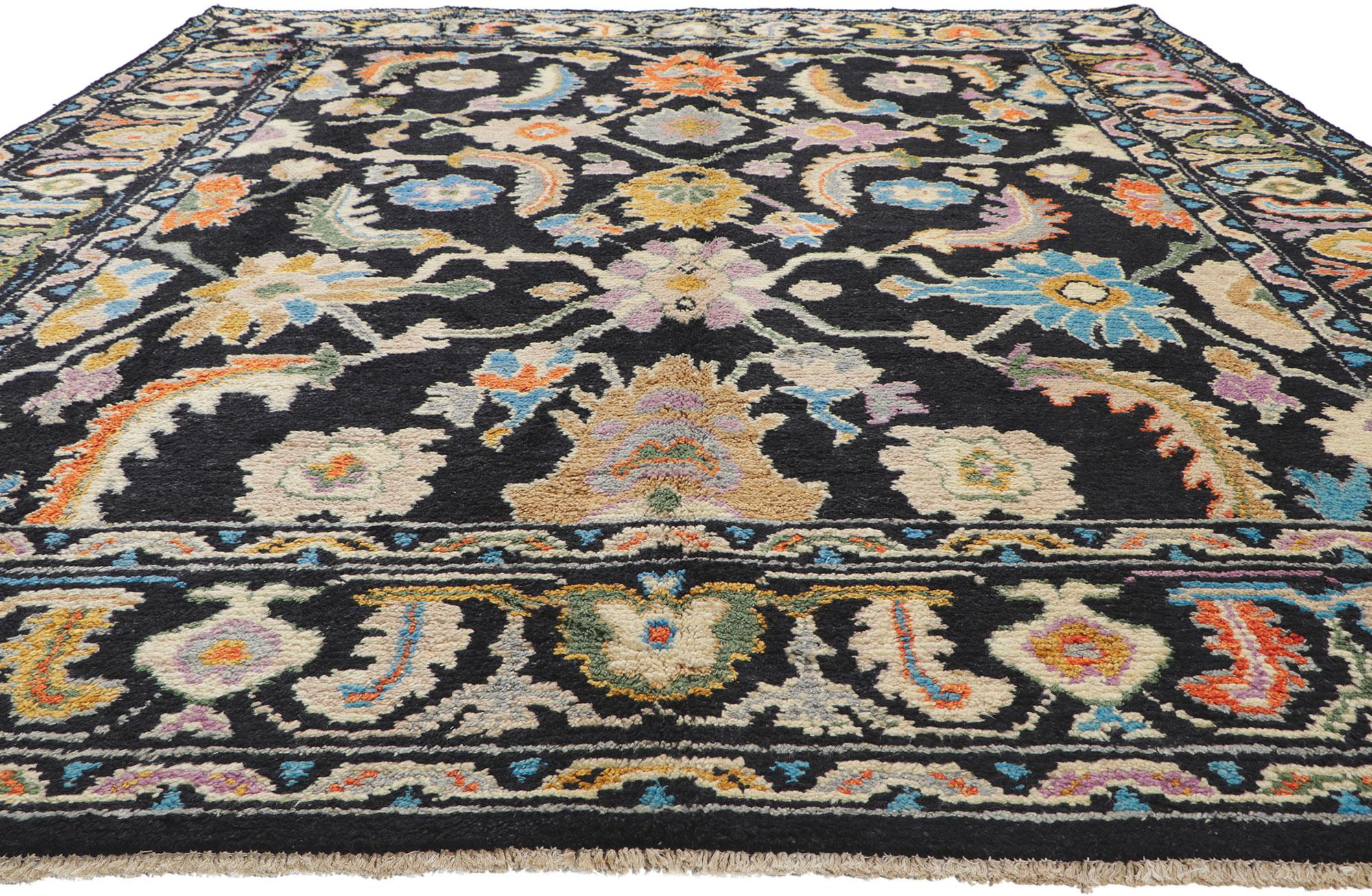Indian Modern Black Oushak Rug, Maximalist Style Meets Contemporary Elegance For Sale