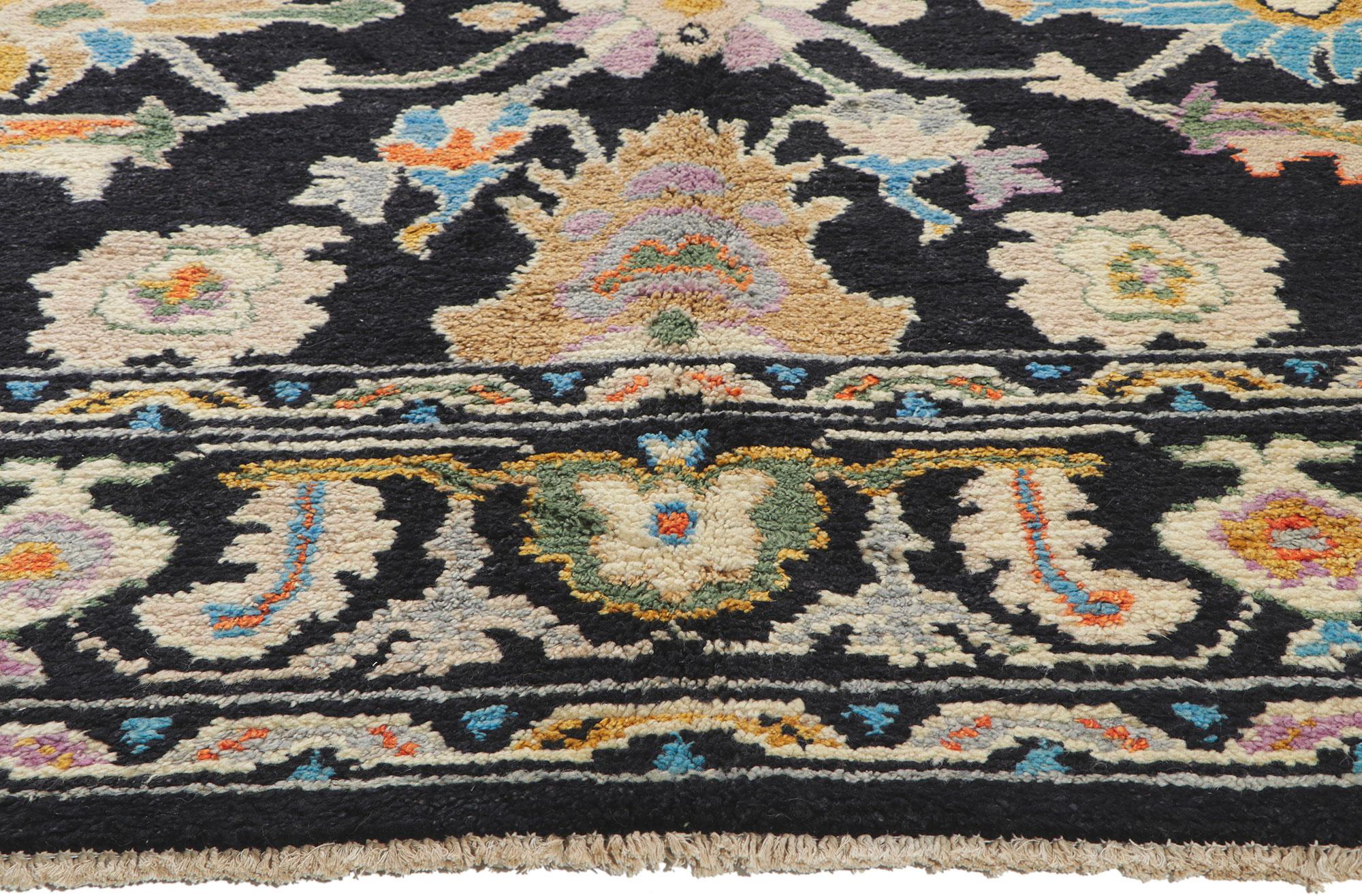Hand-Knotted Modern Black Oushak Rug, Maximalist Style Meets Contemporary Elegance For Sale
