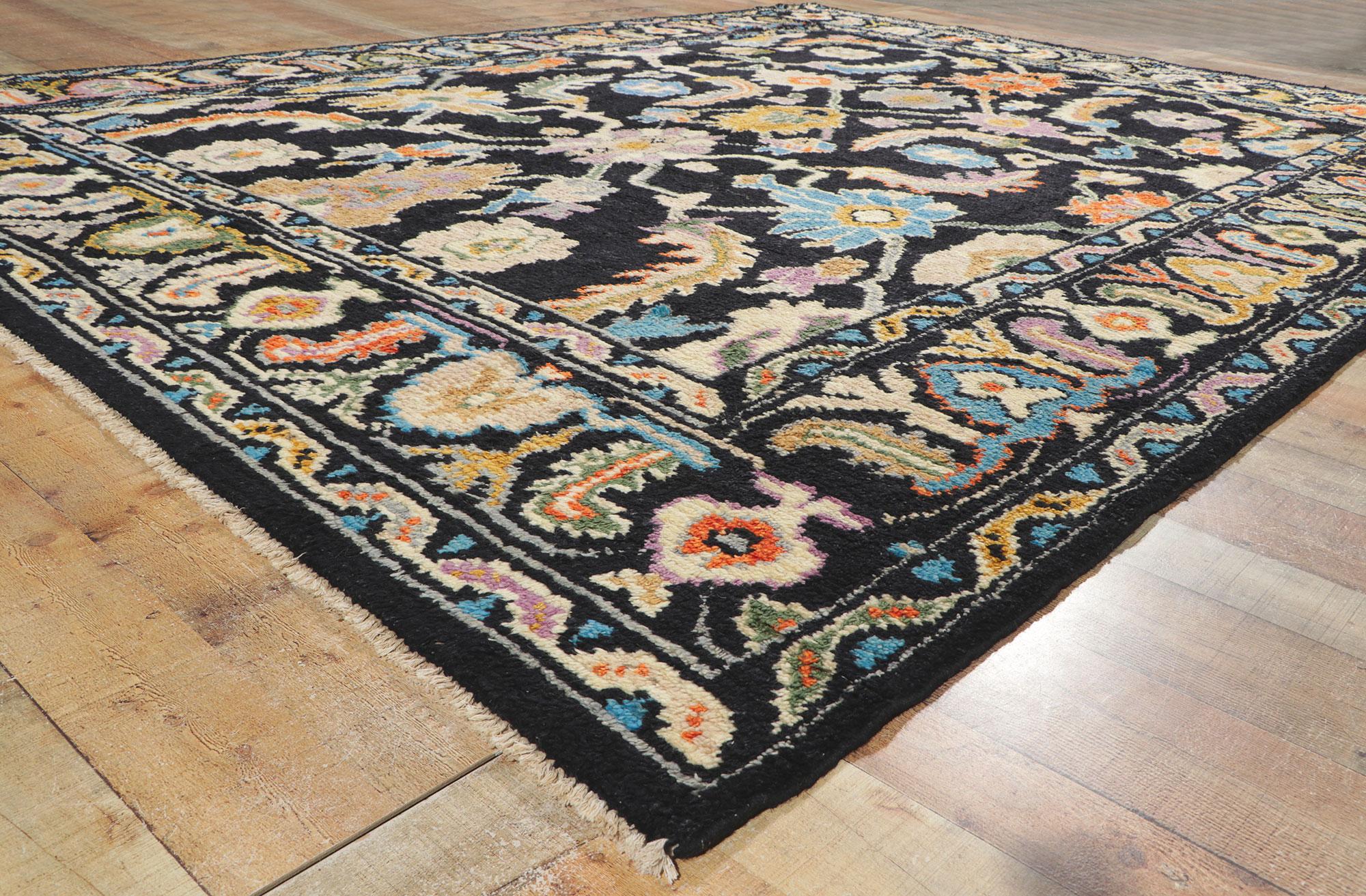 Modern Black Oushak Rug, Maximalist Style Meets Contemporary Elegance For Sale 1